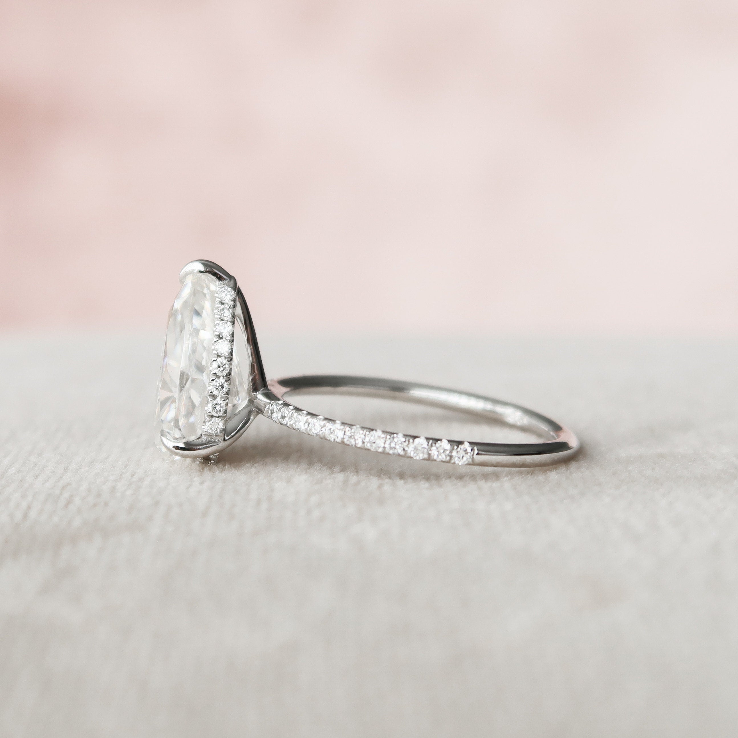 2.50 CT Pear Moissanite Pave Setting Engagement Ring