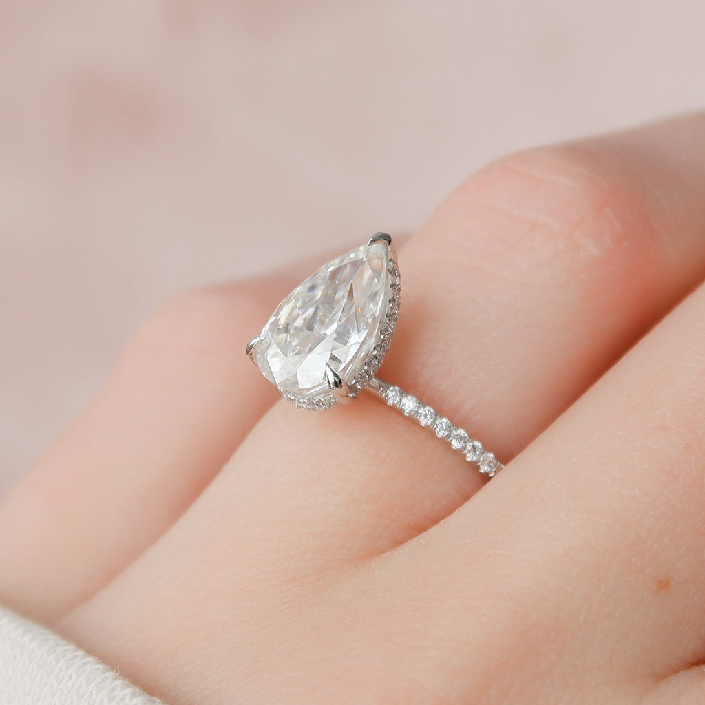 2.50 CT Pear Moissanite Pave Setting Engagement Ring