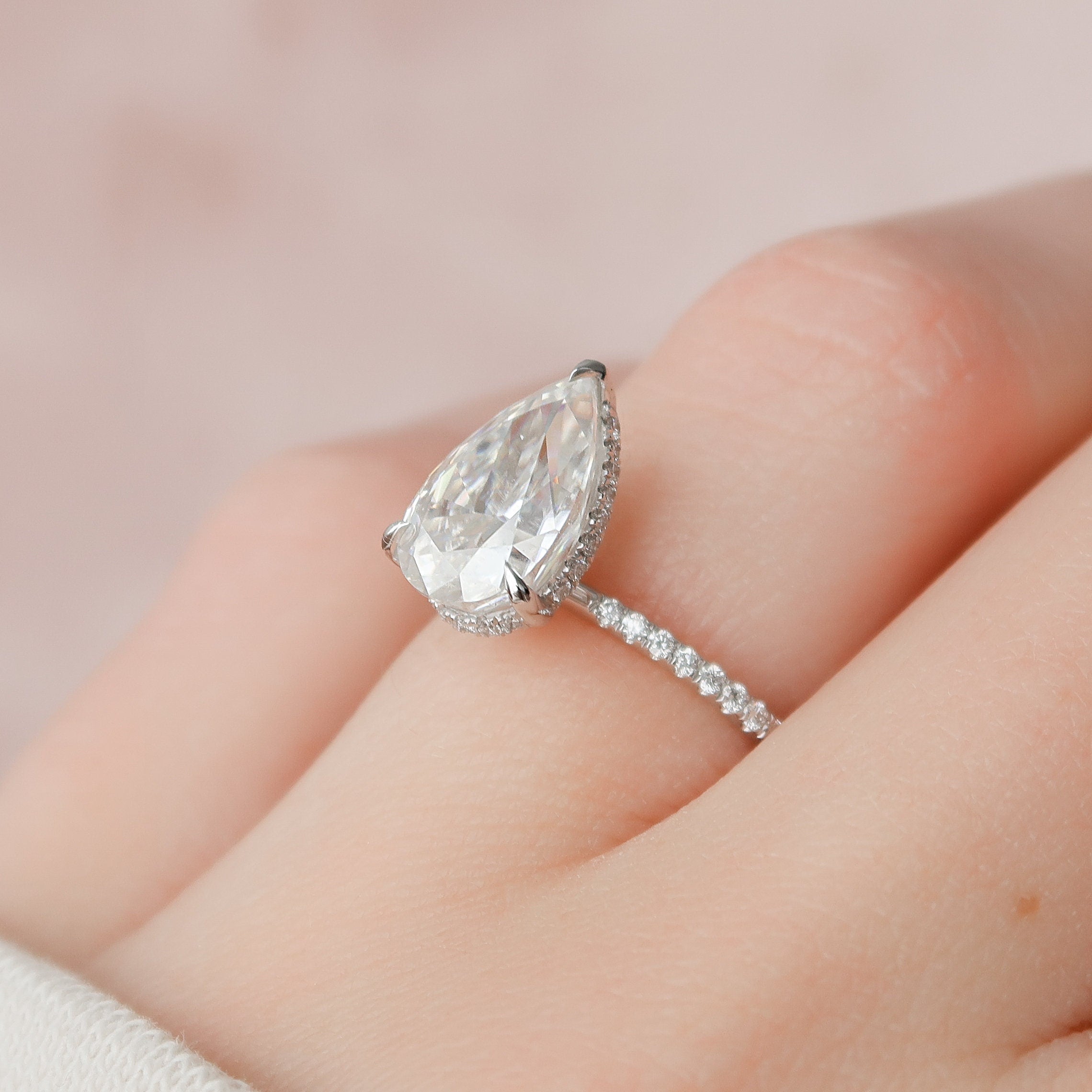 2.50 CT Pear Moissanite Pave Setting Engagement Ring
