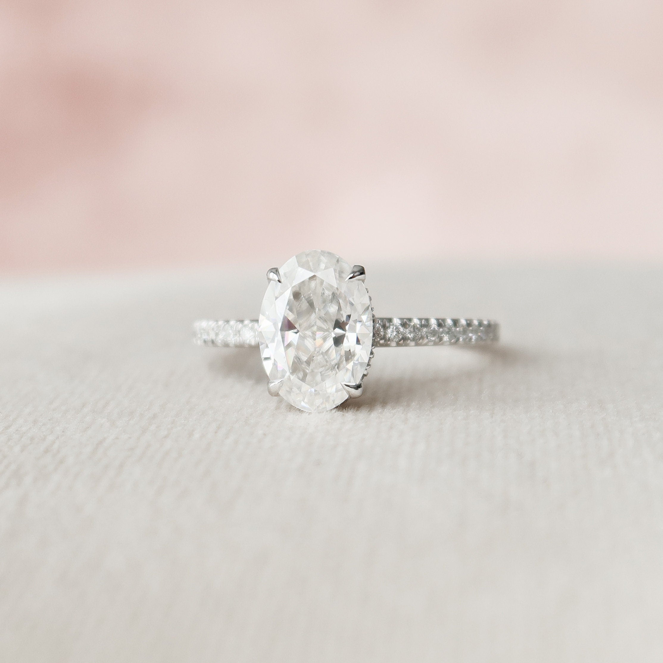 1.50 CT Oval Cut Pave Style Moissanite Engagement Ring