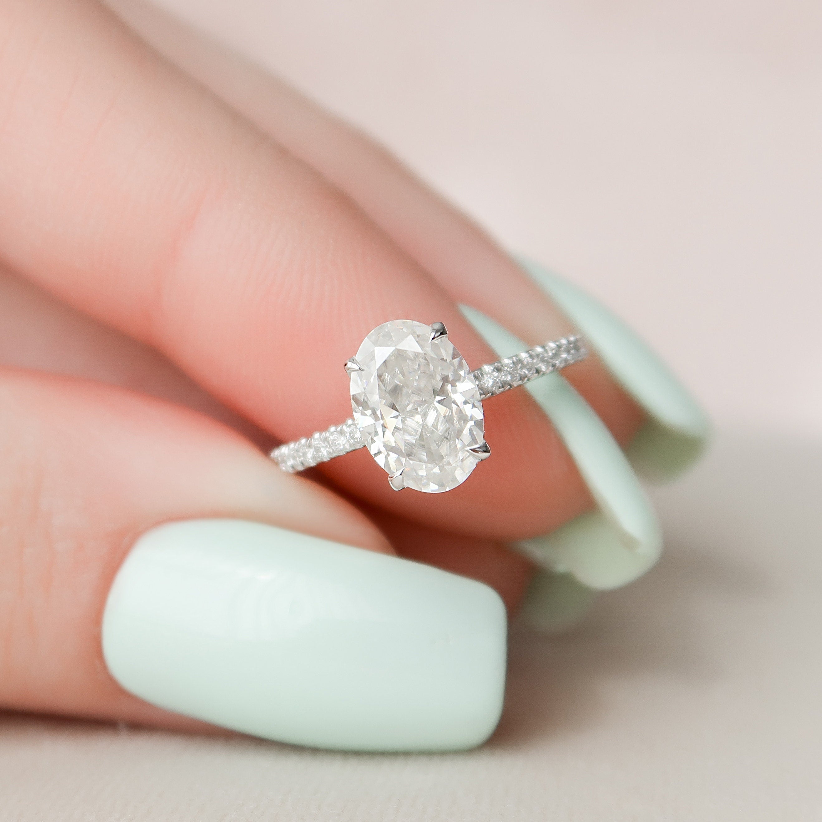 1.50 CT Oval Cut Pave Style Moissanite Engagement Ring