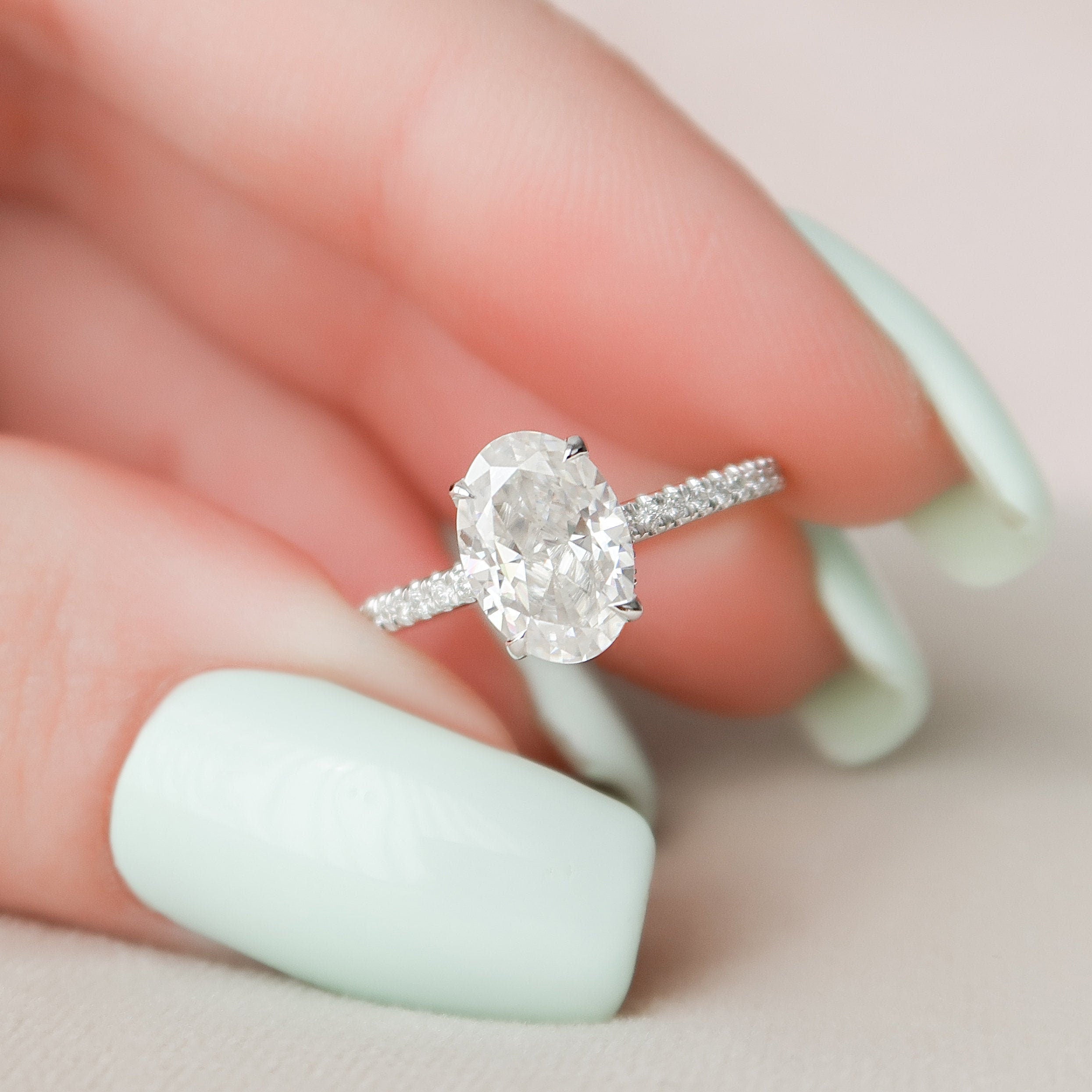 1.50 CT Oval Cut Pave Style Moissanite Engagement Ring