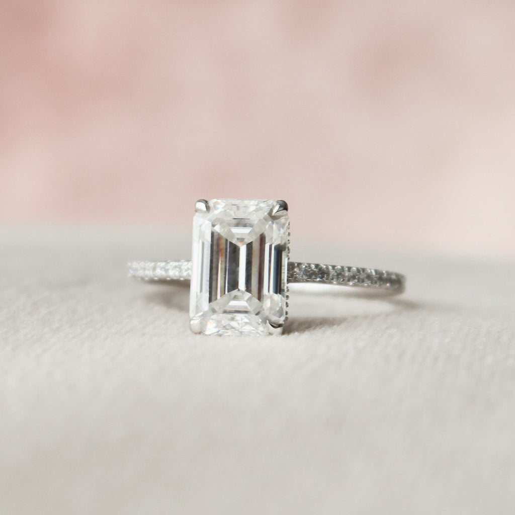 3.0 CT Emerald Moissanite Pave Setting Engagement Ring