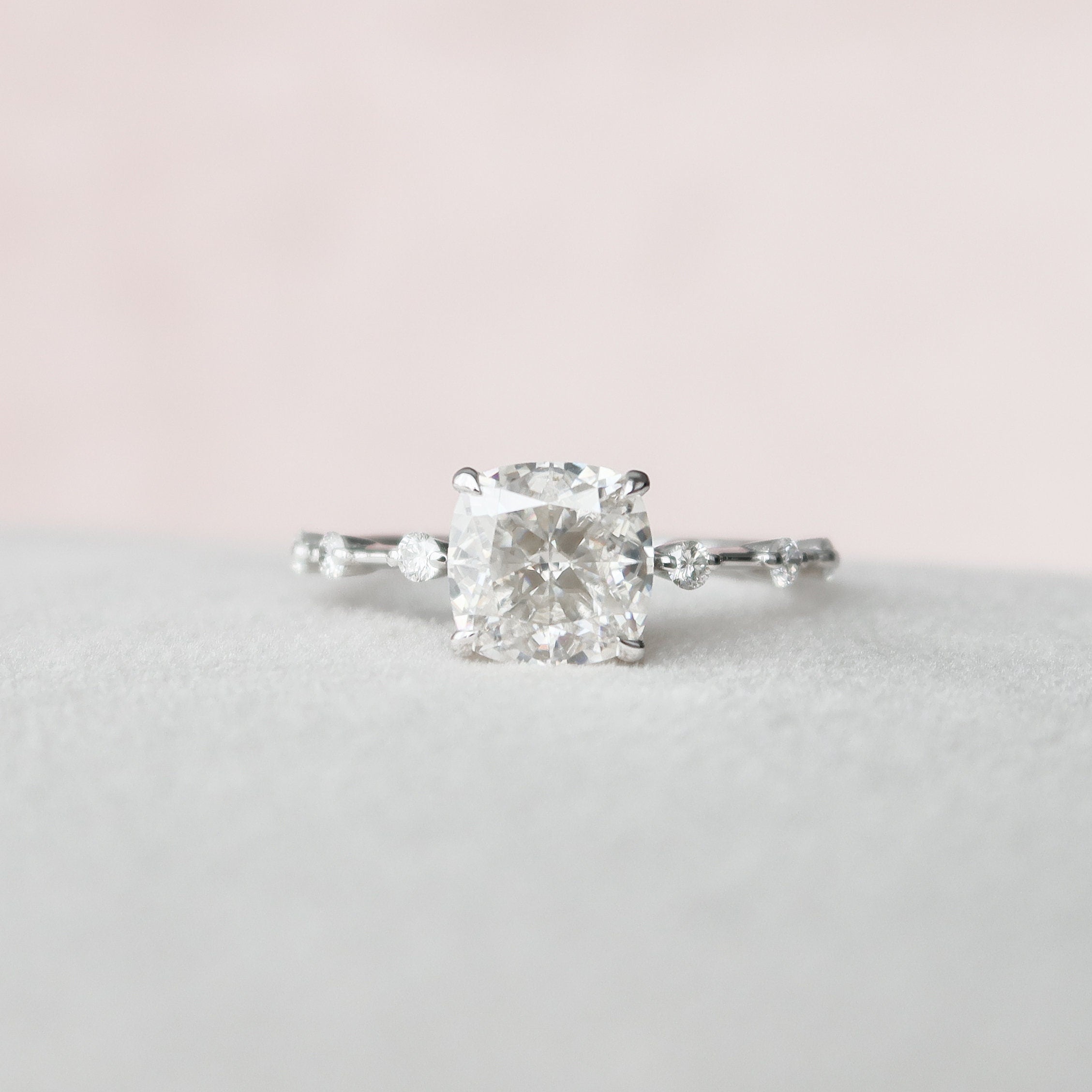 2.0 CT Cushion Moissanite Pave Style Engagement Ring