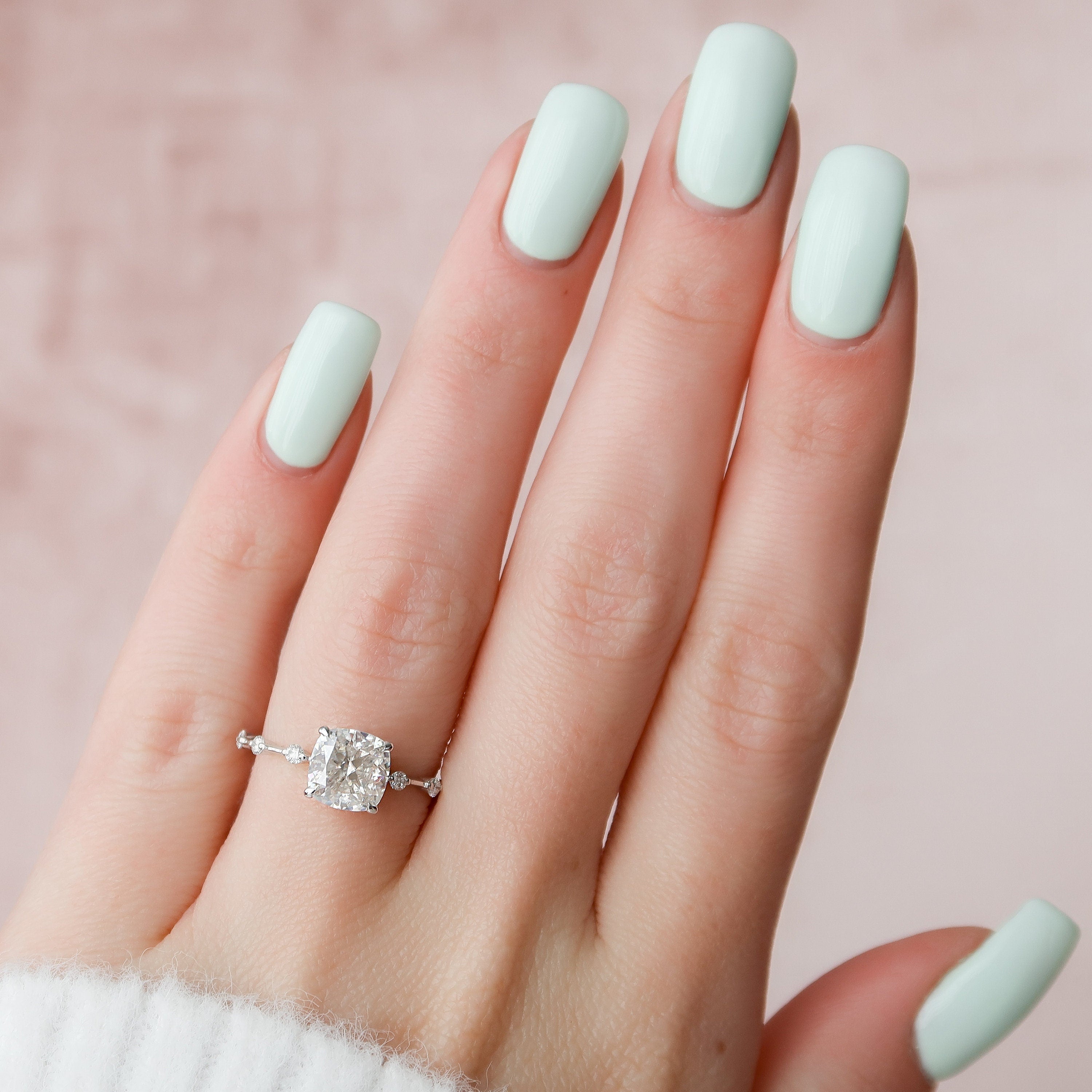2.0 CT Cushion Moissanite Pave Style Engagement Ring