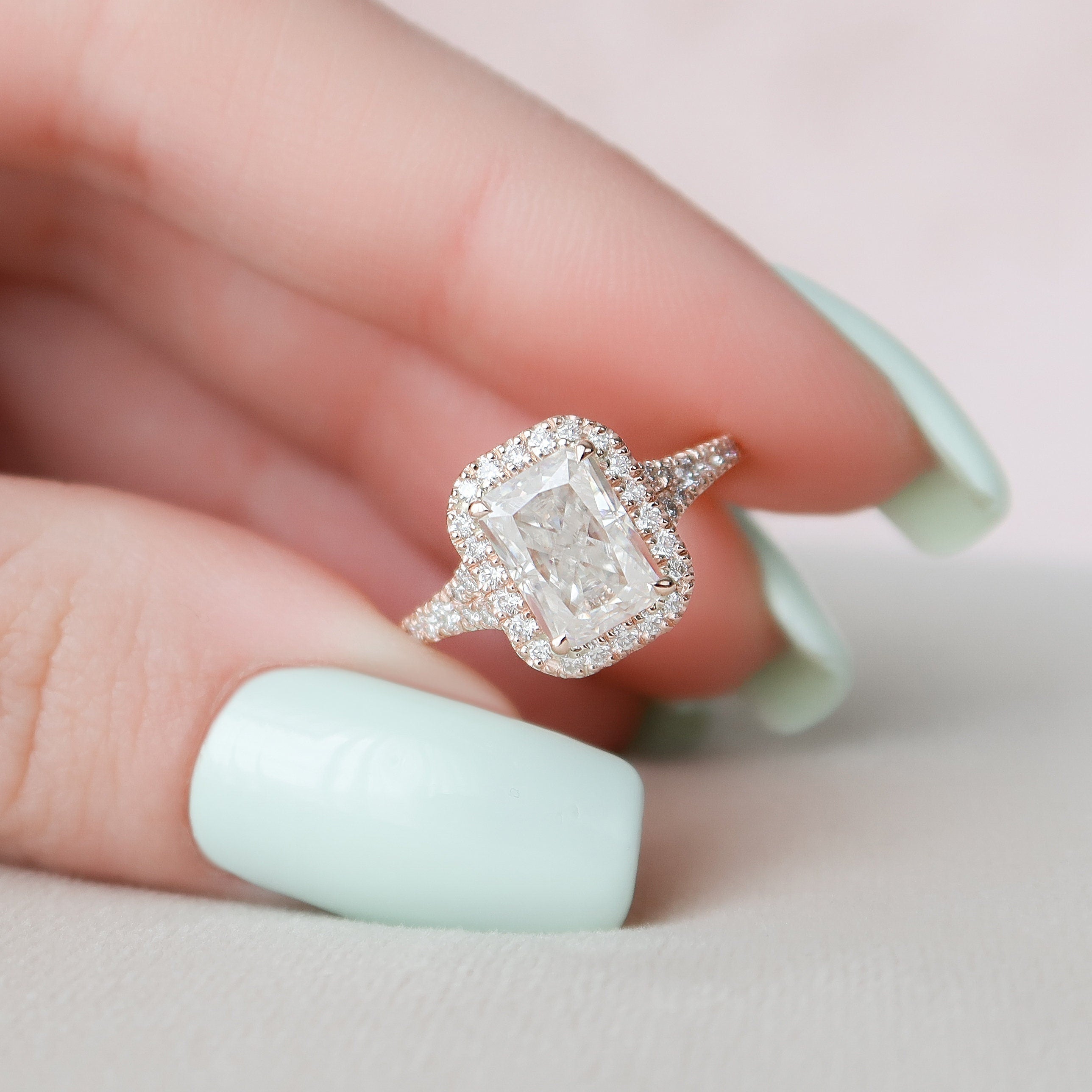 3.50 CT Radiant Cut Halo Moissanite Engagement Ring