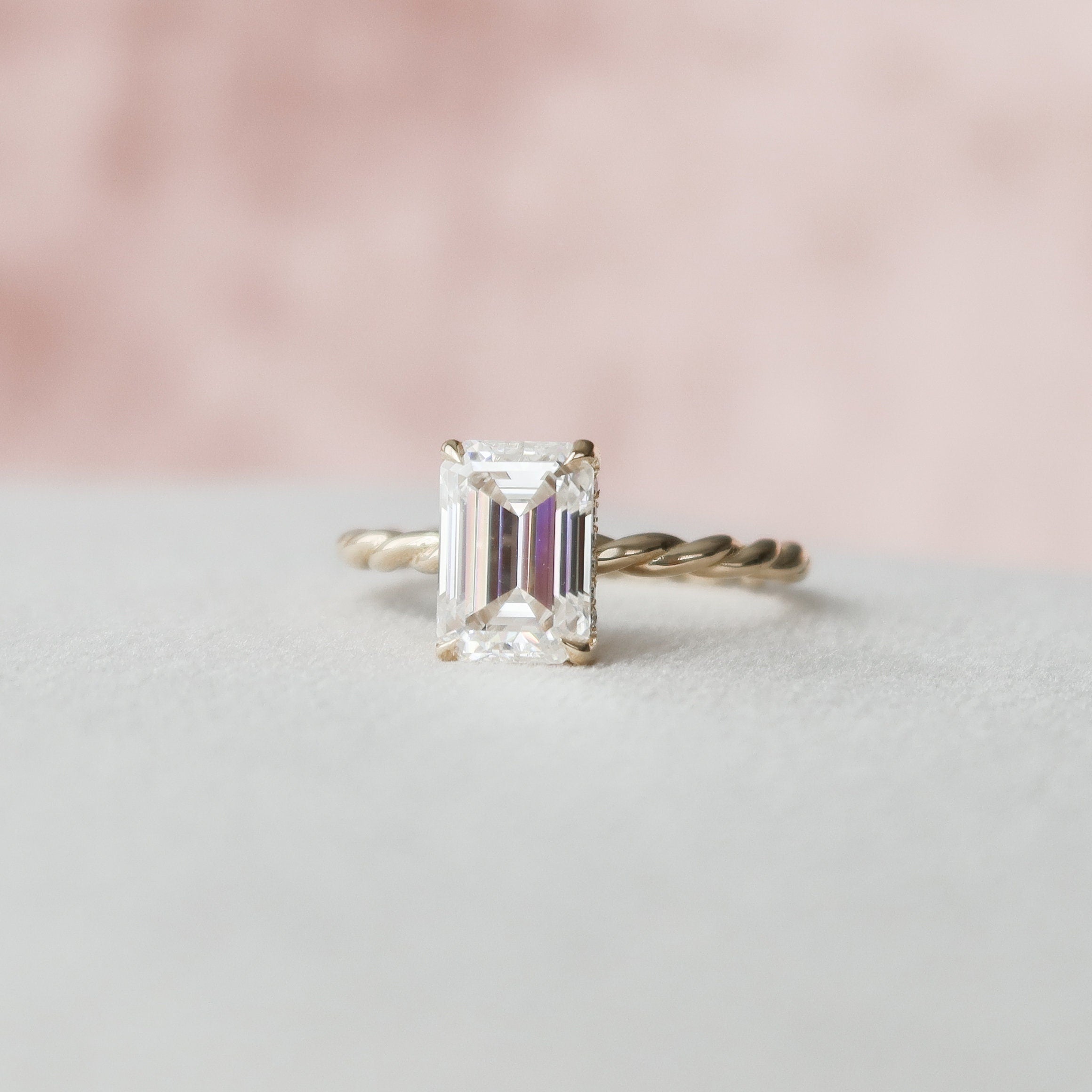2.0 CT Emerald Moissanite Hidden Halo Engagement Ring