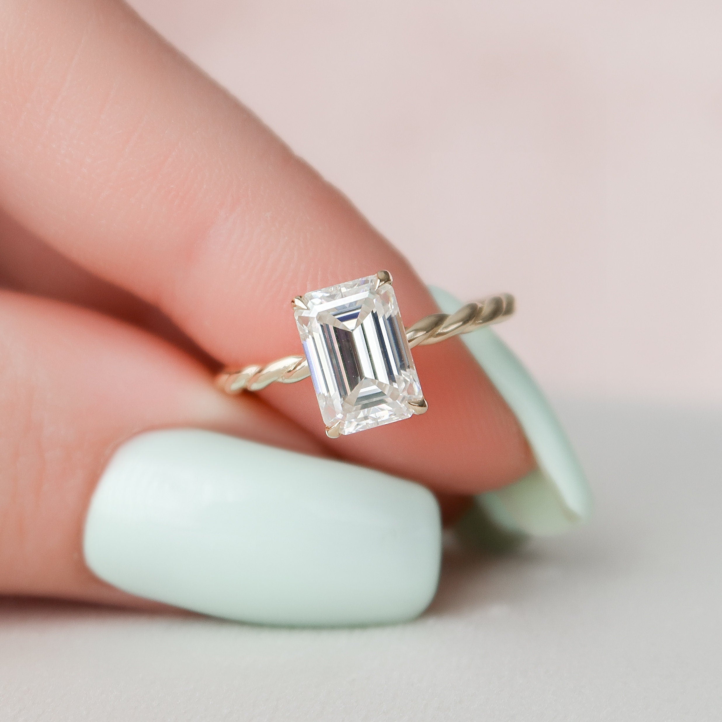 2.0 CT Emerald Moissanite Hidden Halo Engagement Ring Main image