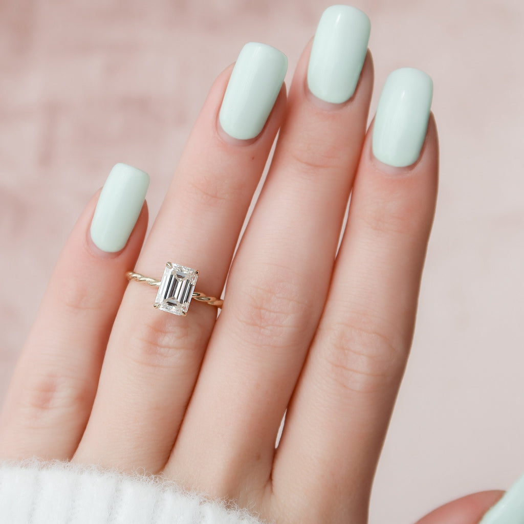 2.0 CT Emerald Moissanite Hidden Halo Engagement Ring