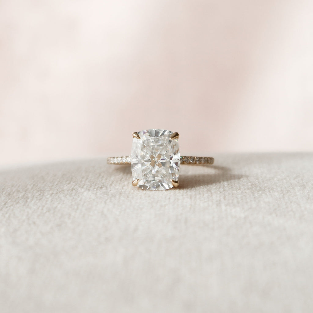 4.50 CT Elongated Cushion Cut Moissanite Pave Engagement Ring
