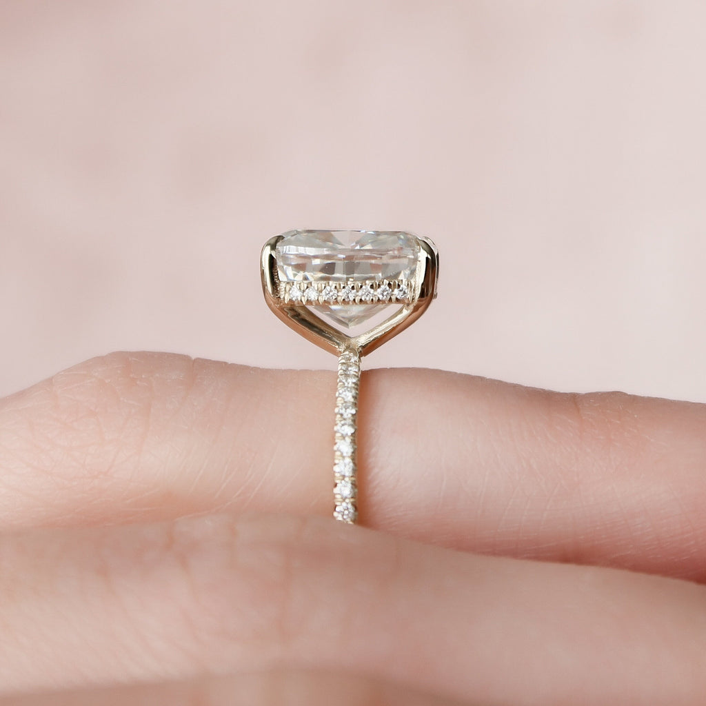 4.50 CT Elongated Cushion Cut Moissanite Pave Engagement Ring