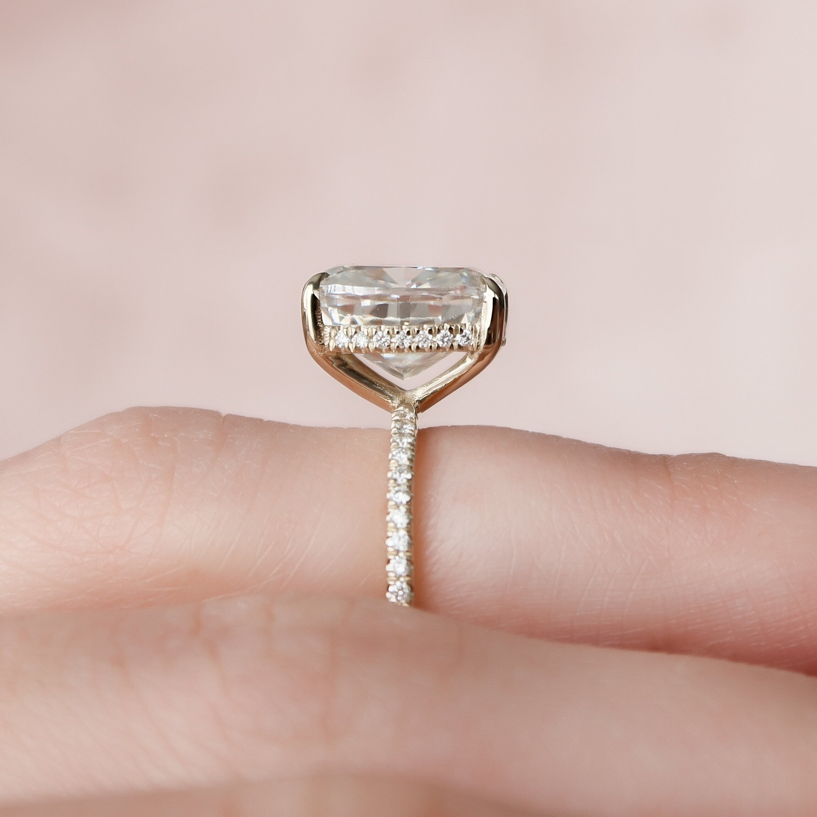 4.50 CT Elongated Cushion Cut Moissanite Pave Engagement Ring