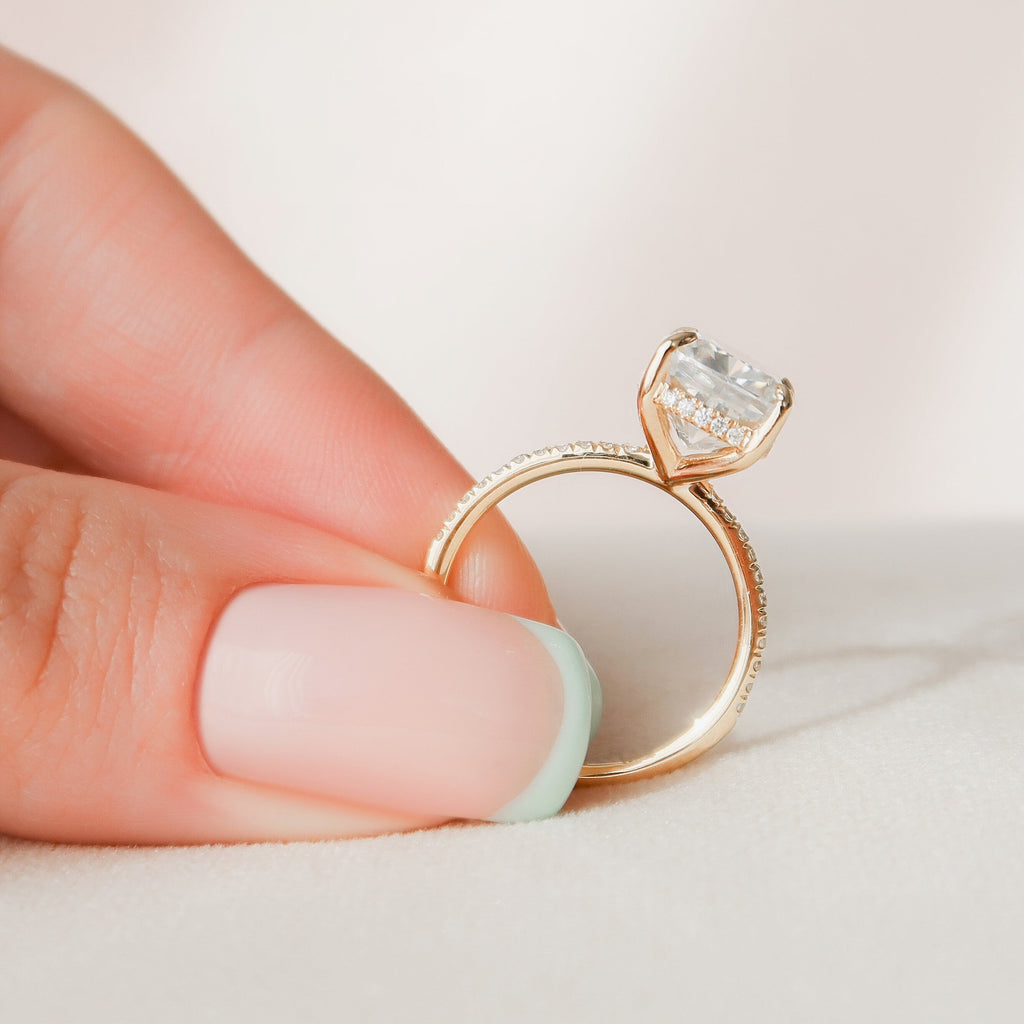 4.50 CT Elongated Cushion Cut Moissanite Pave Engagement Ring