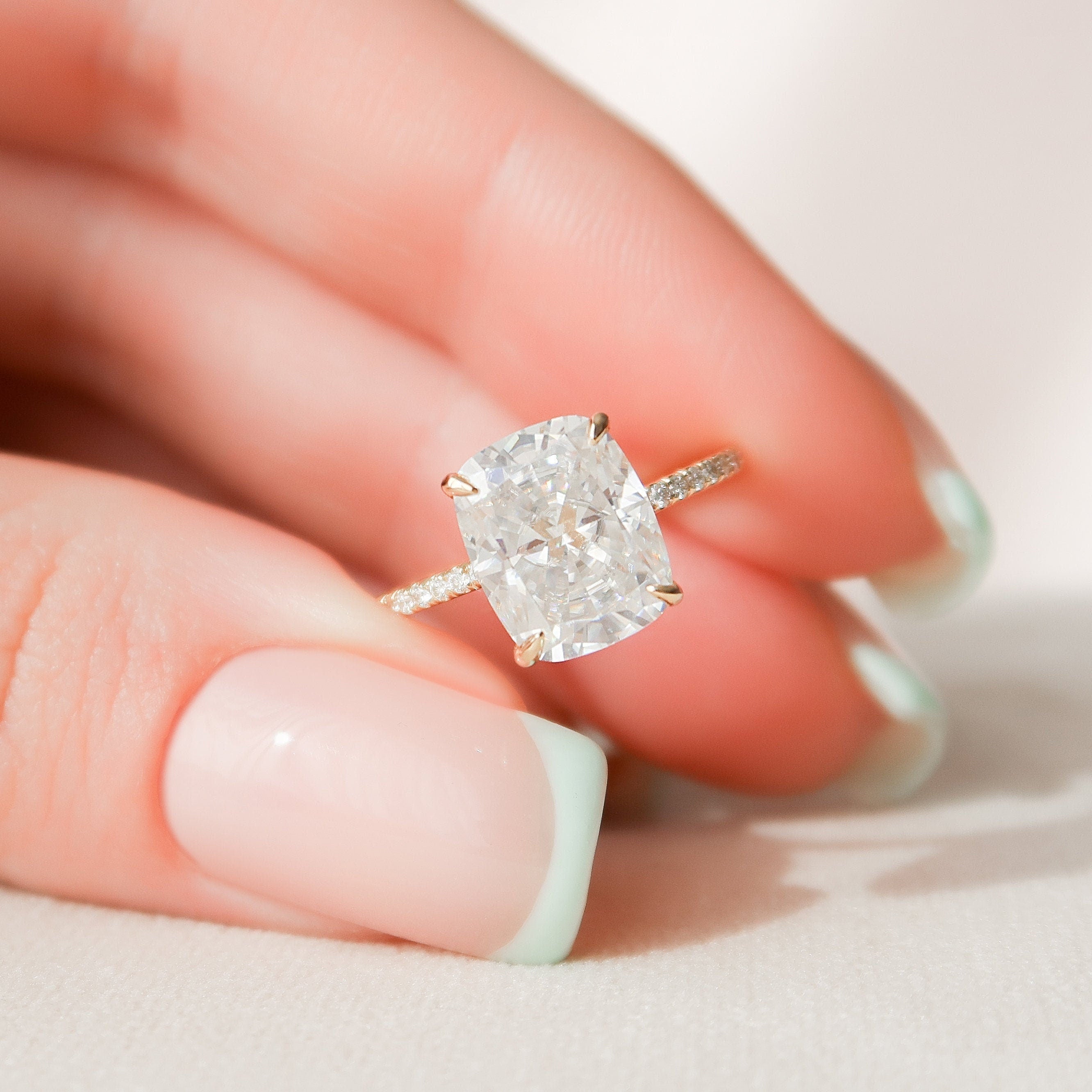 4.50 CT Elongated Cushion Cut Moissanite Pave Engagement Ring