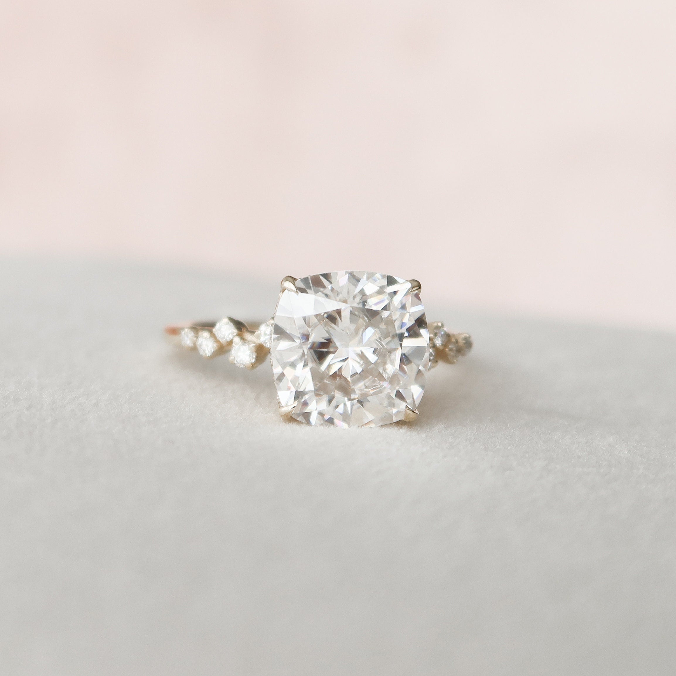 4.0 CT Cushion Moissanite Cluster Setting Engagement Ring