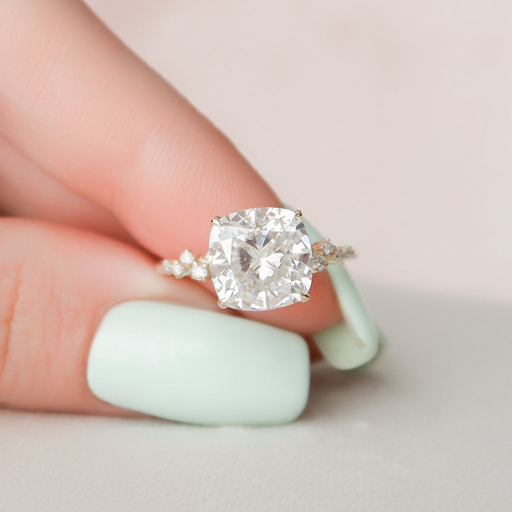 4.0 CT Cushion Moissanite Cluster Setting Engagement Ring