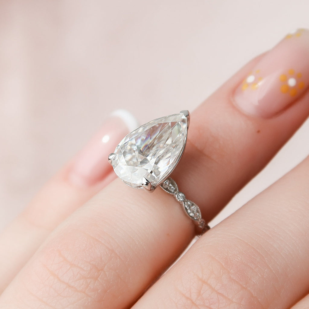 4.50 CT Pear Moissanite Pave Engagement Ring