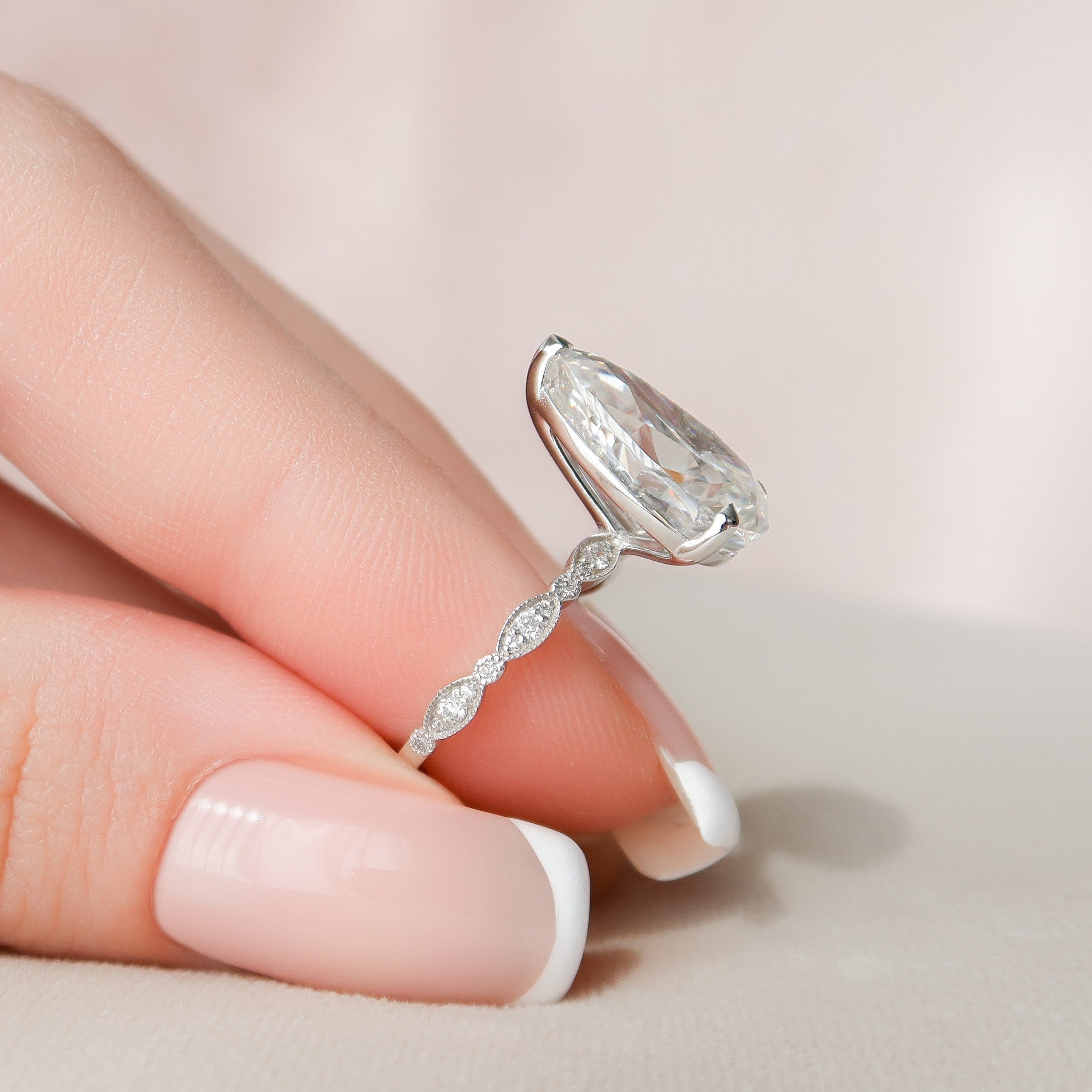 4.50 CT Pear Moissanite Pave Engagement Ring