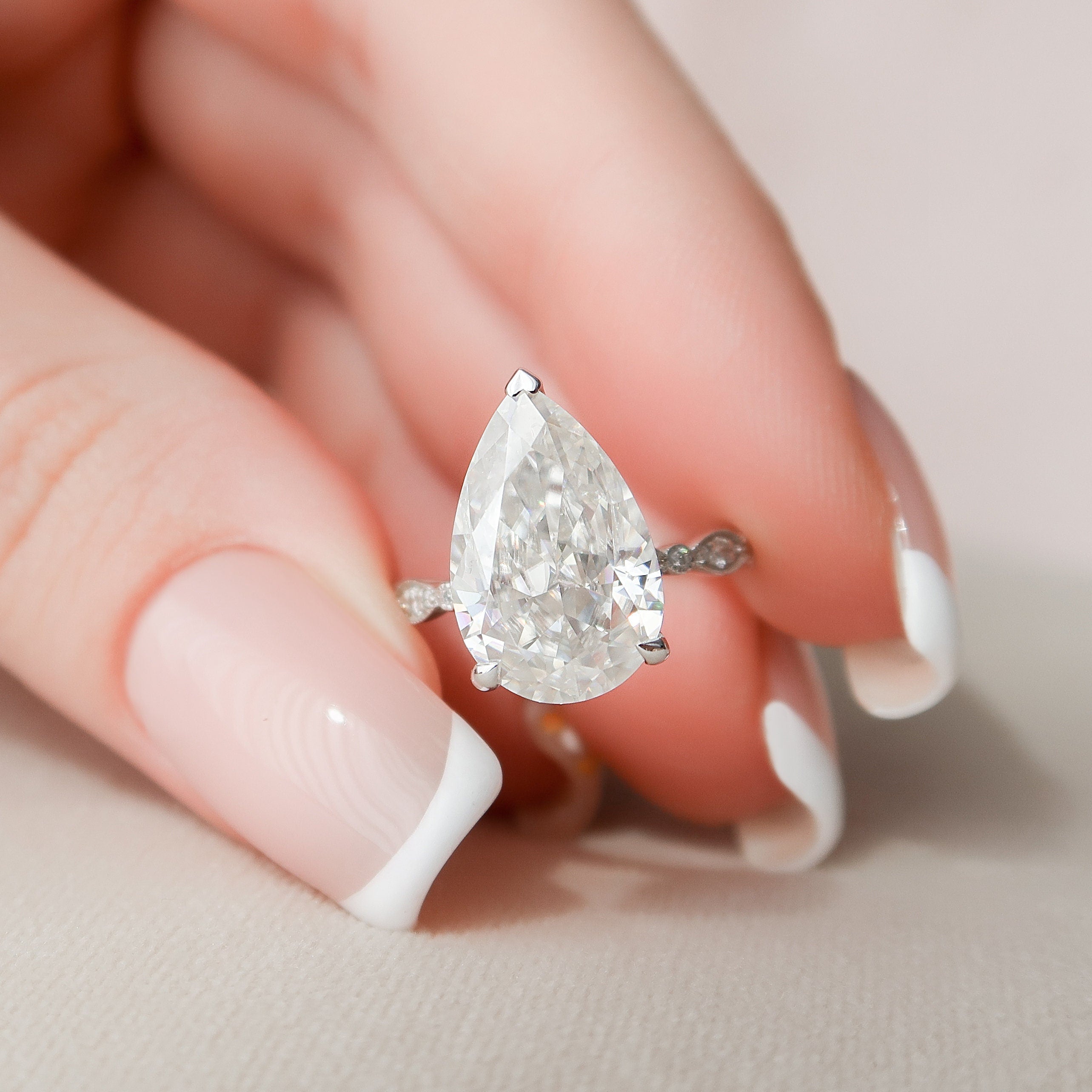 4.50 CT Pear Moissanite Pave Engagement Ring