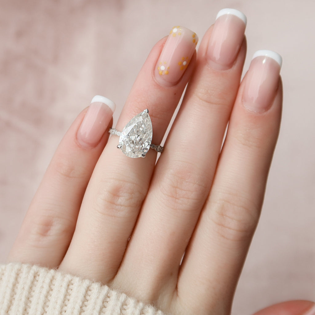 4.50 CT Pear Moissanite Pave Engagement Ring