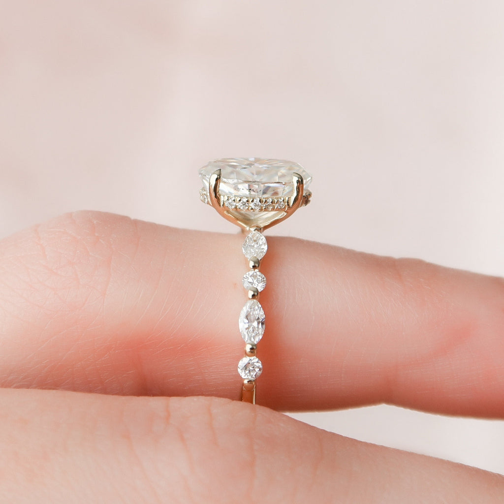 1.50 CT Oval Cut Hidden Halo Moissanite Engagement Ring