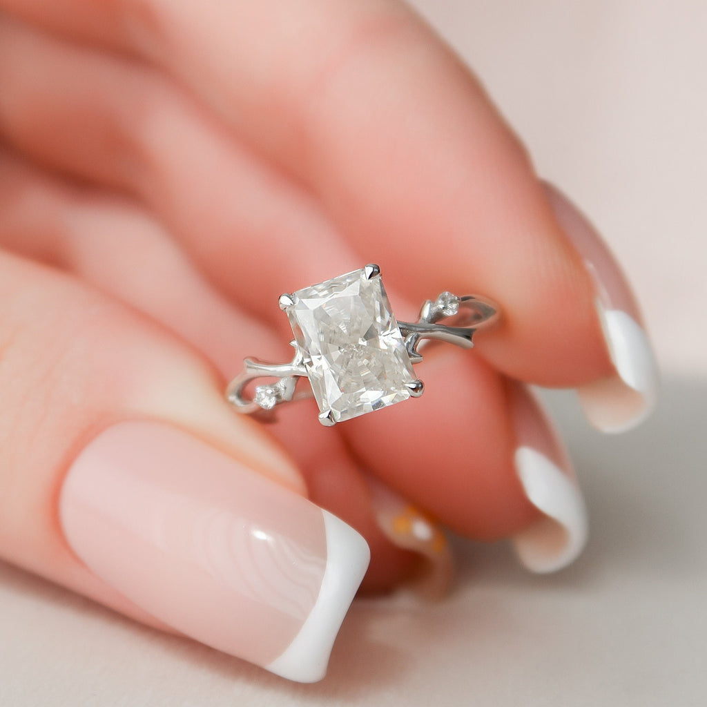 2.0 CT Radiant Cut Moissanite Nature Inspired Engagement  Ring