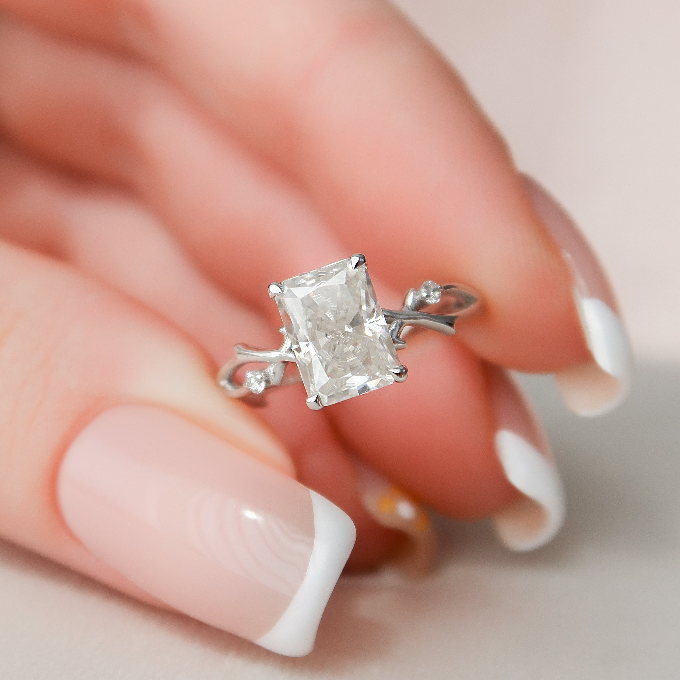 2.0 CT Radiant Cut Moissanite Nature Inspired Engagement  Ring
