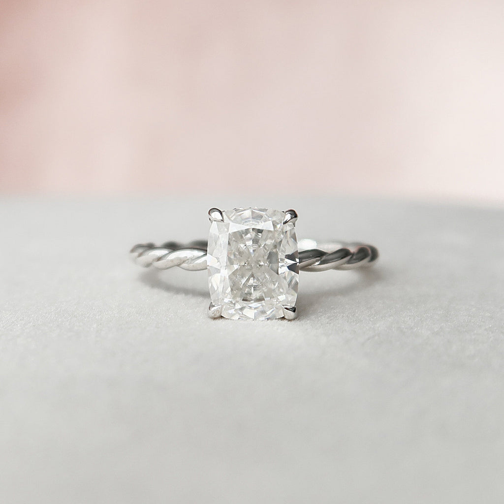 2.0 CT Elongated Cushion Moissanite Hidden Halo Engagement Ring