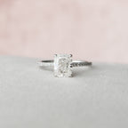 2.0 CT Elongated Cushion Cut Moissanite Hidden Halo & pave Engagement Ring