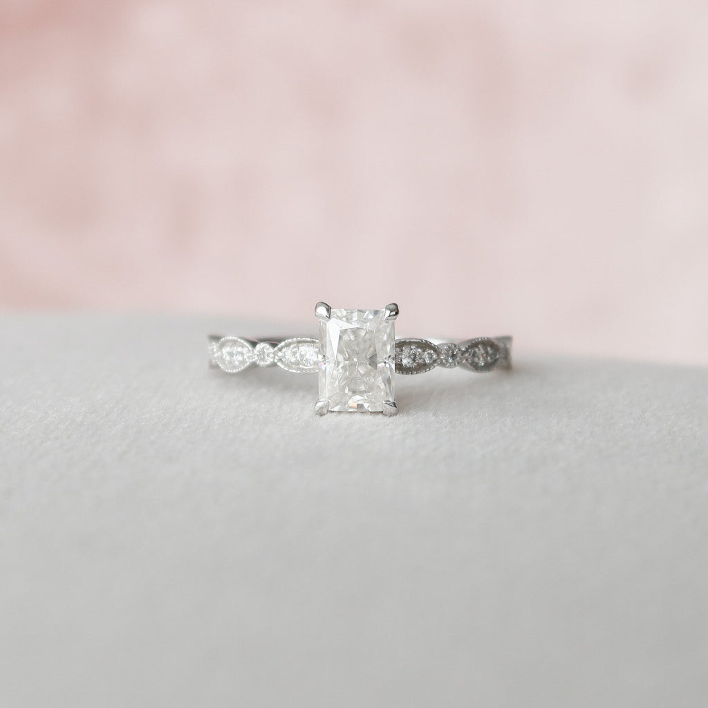 1.0 CT Radiant Cut Moissanite Vintage Engagement Ring