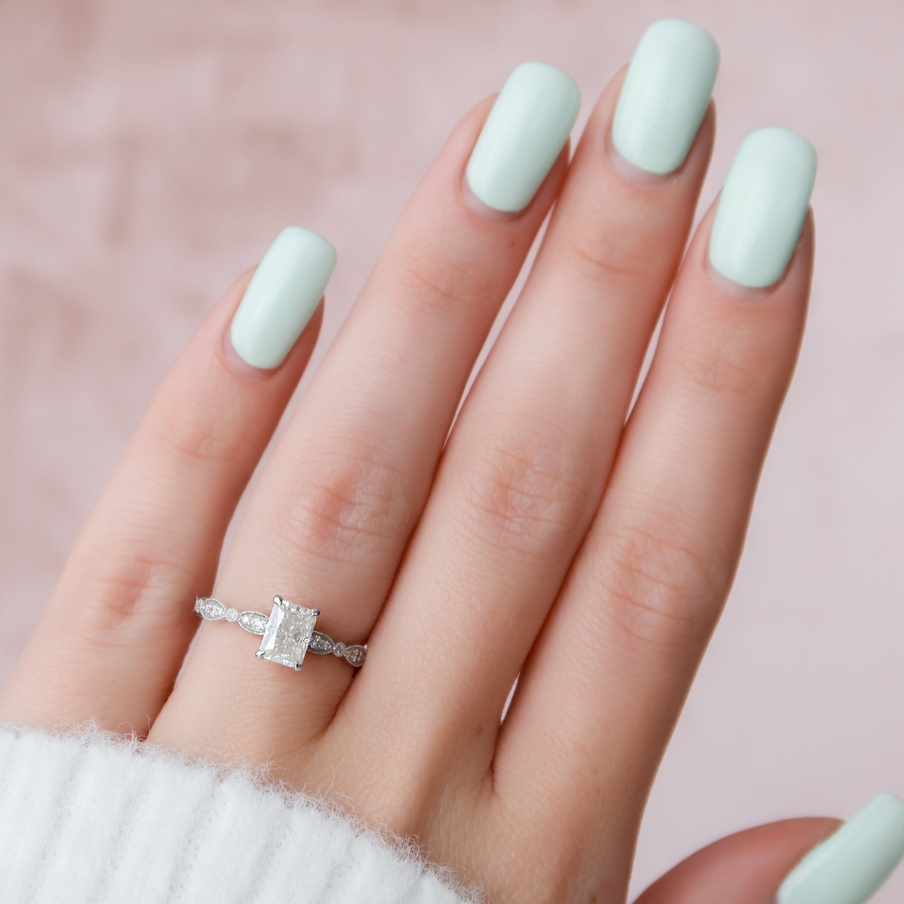 1.0 CT Radiant Cut Moissanite Vintage Engagement Ring