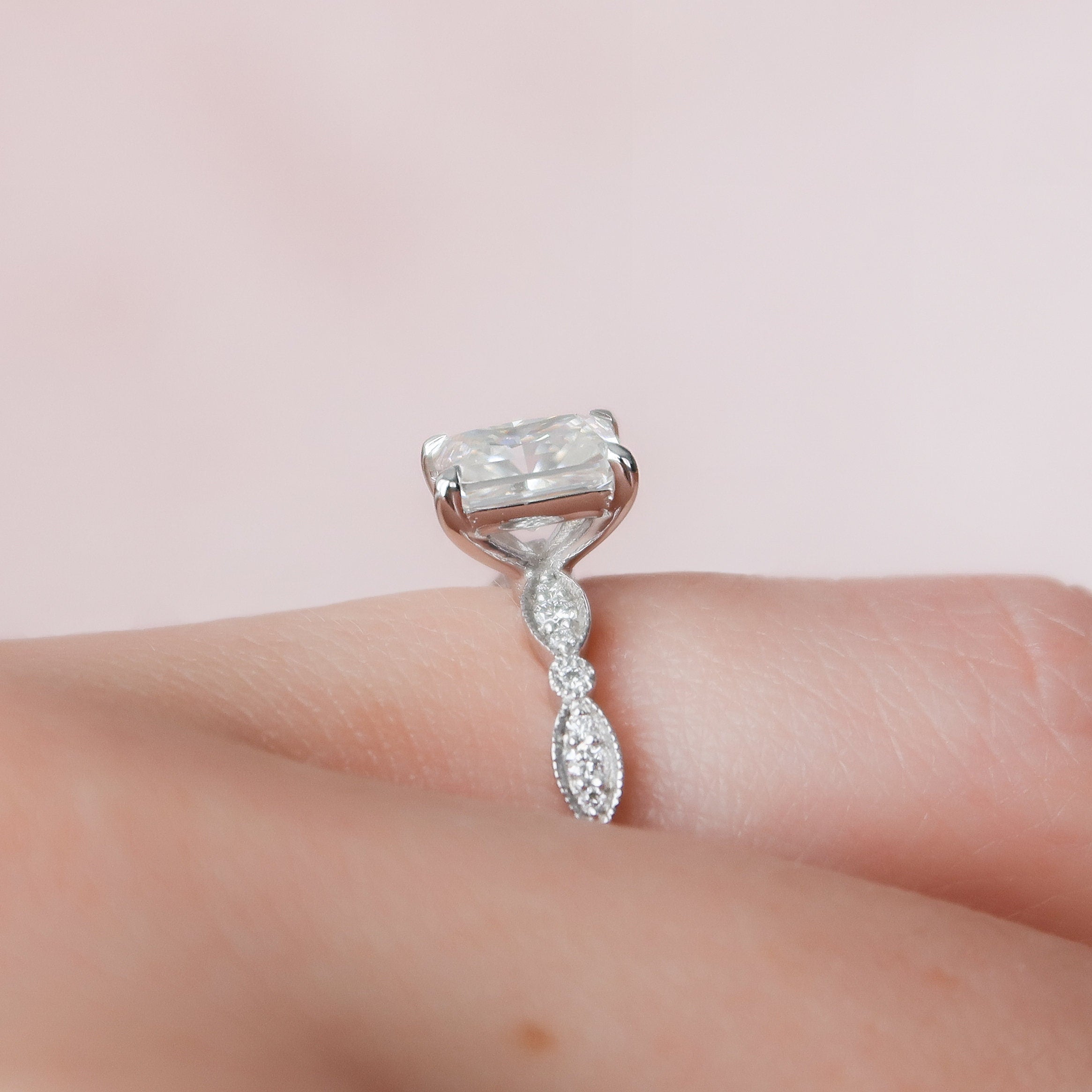 1.0 CT Radiant Cut Moissanite Vintage Engagement Ring