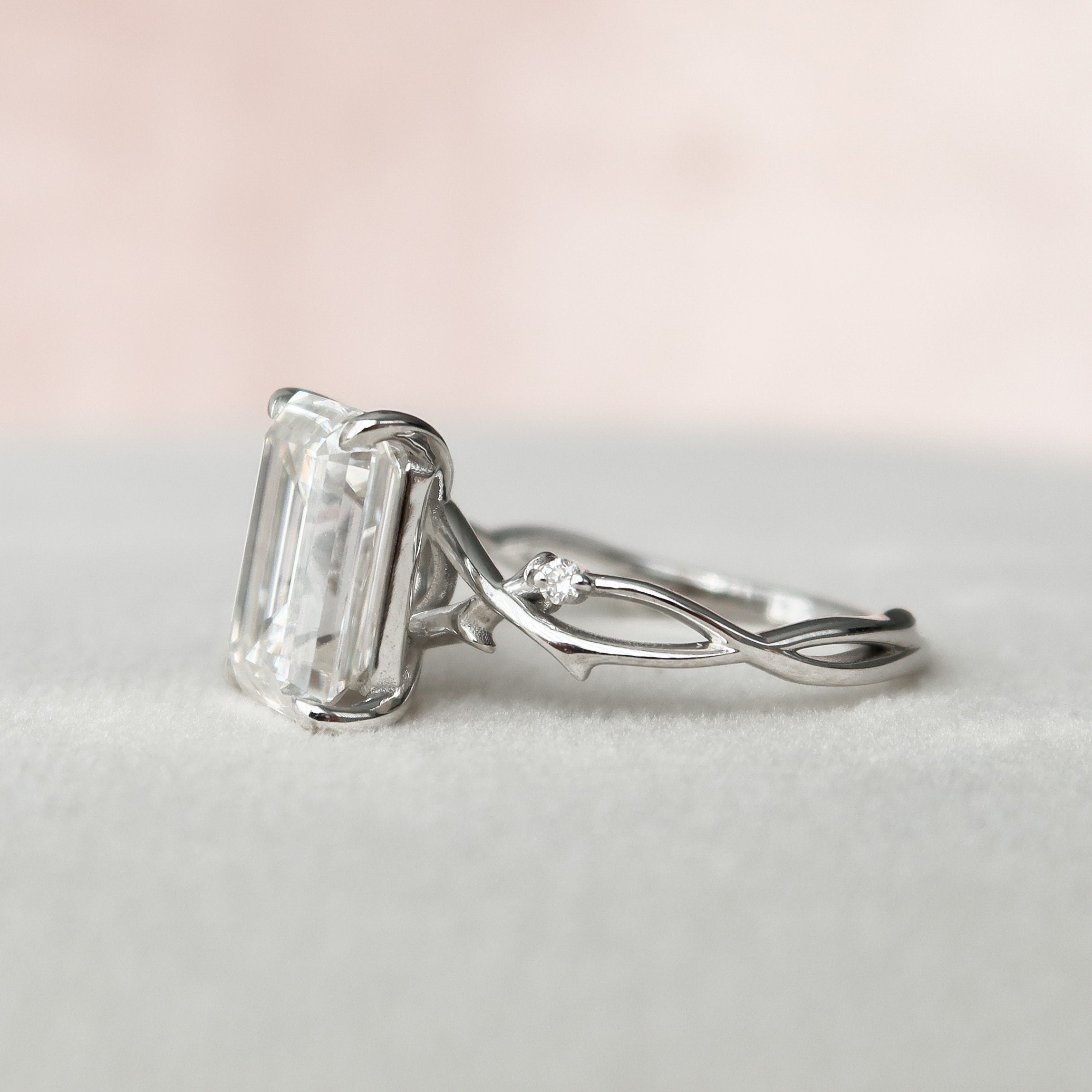 4.0 CT Emerald Cut Moissanite Nature inspire Style Engagement Ring