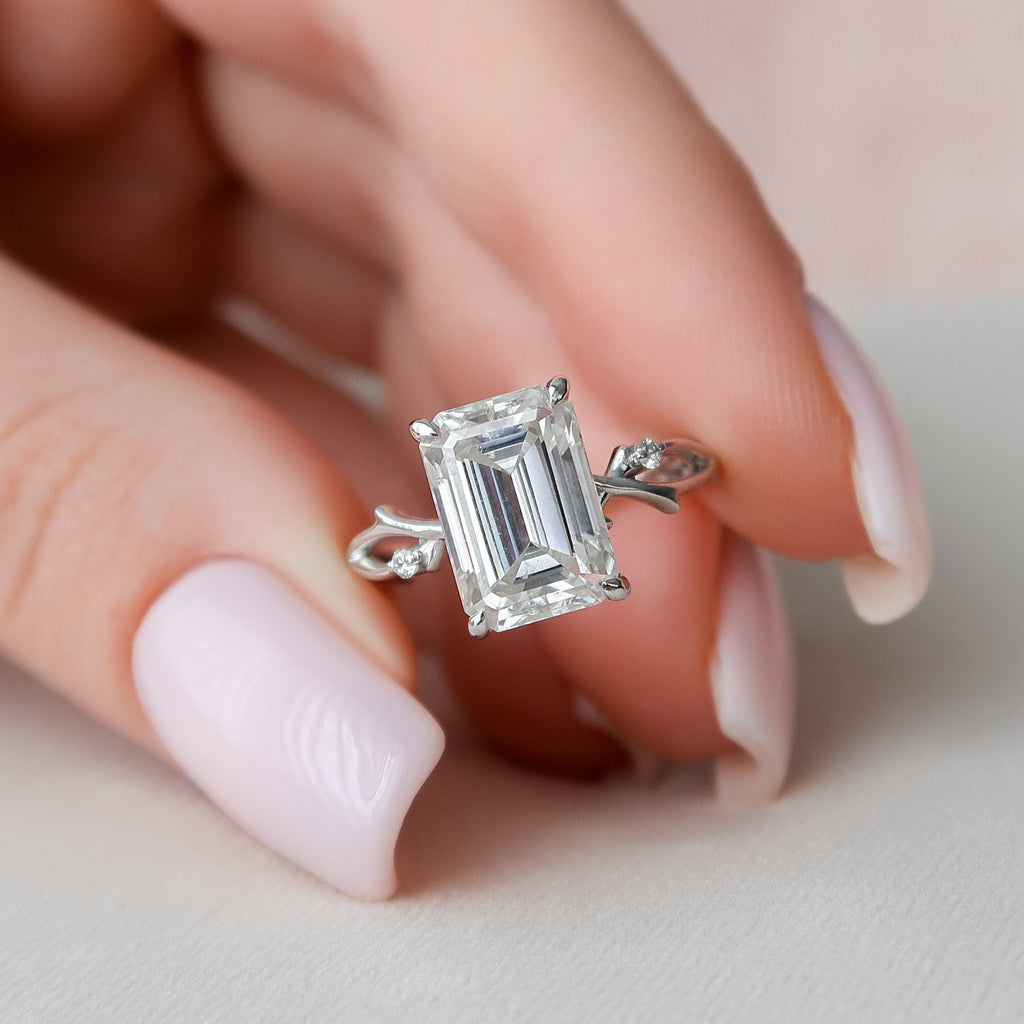 4.0 CT Emerald Cut Moissanite Nature inspire Style Engagement Ring