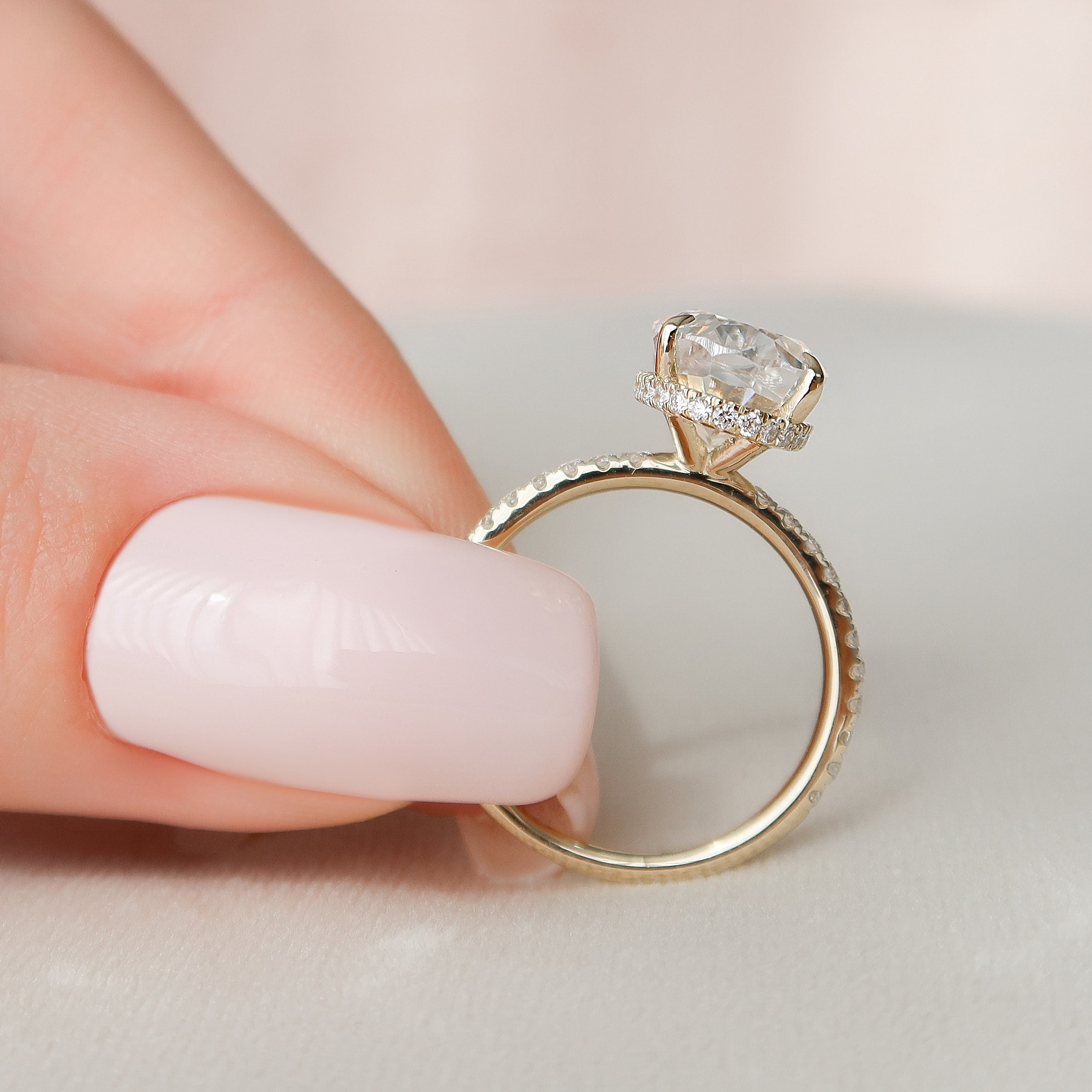 3.50 CT Oval Moissanite Pave Setting Engagement Ring