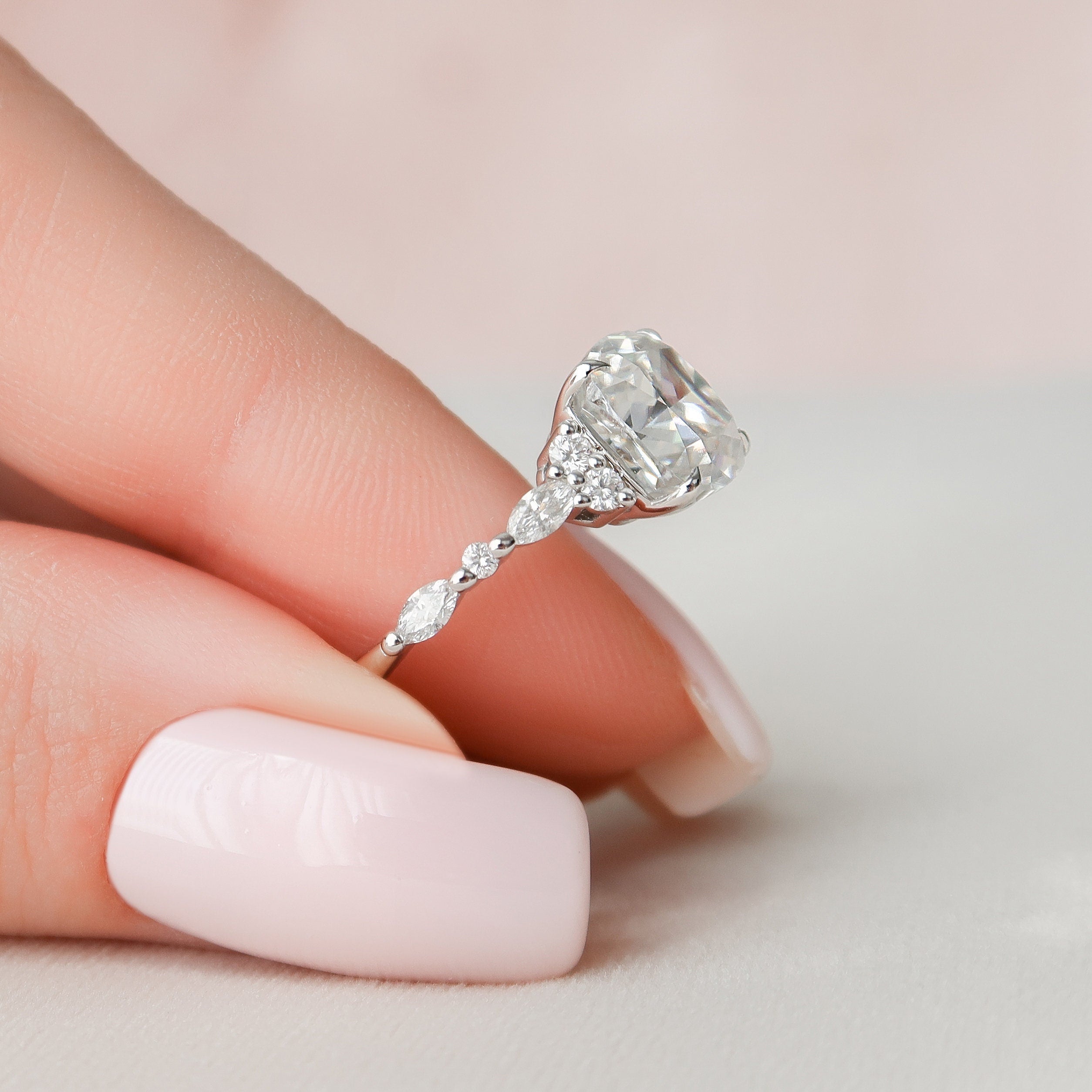 3.50 CT Cushion Cut Moissanite Cluster Engagement Ring