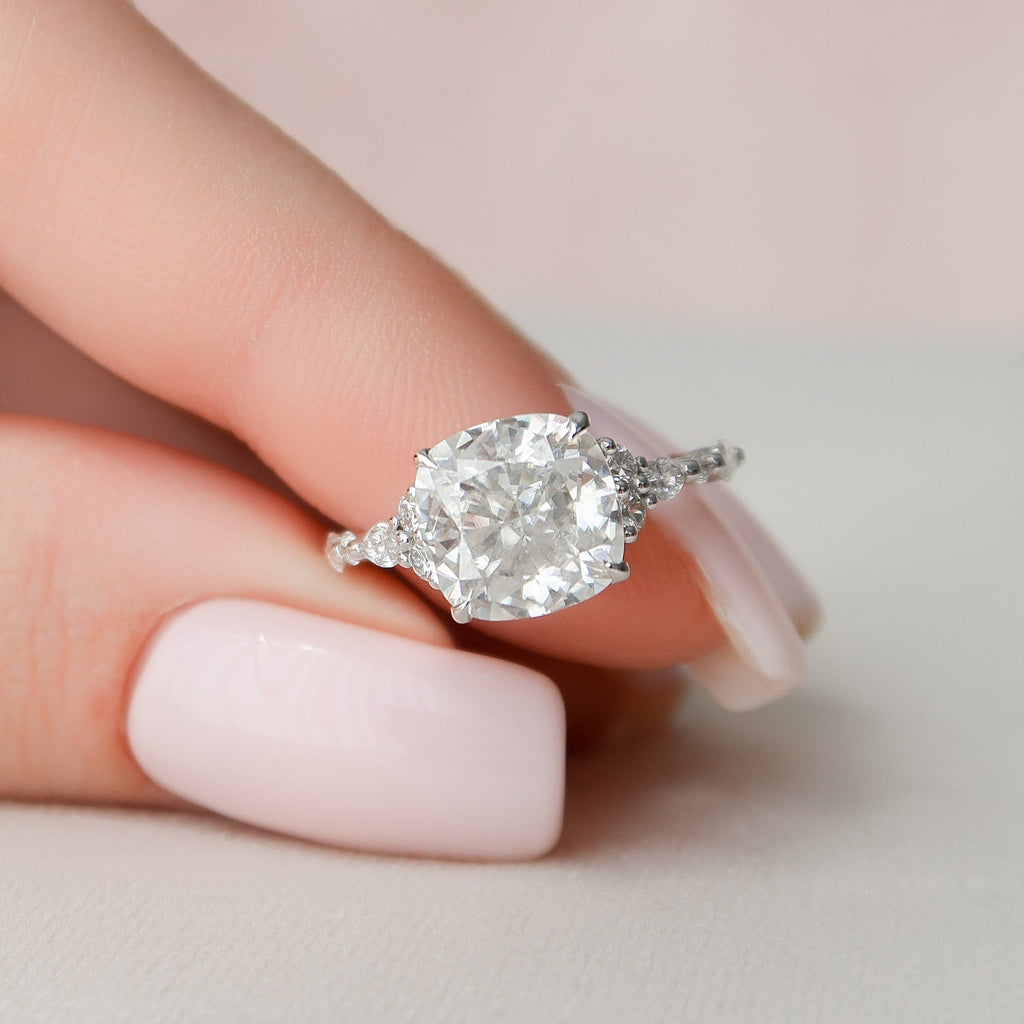 3.50 CT Cushion Cut Moissanite Cluster Engagement Ring