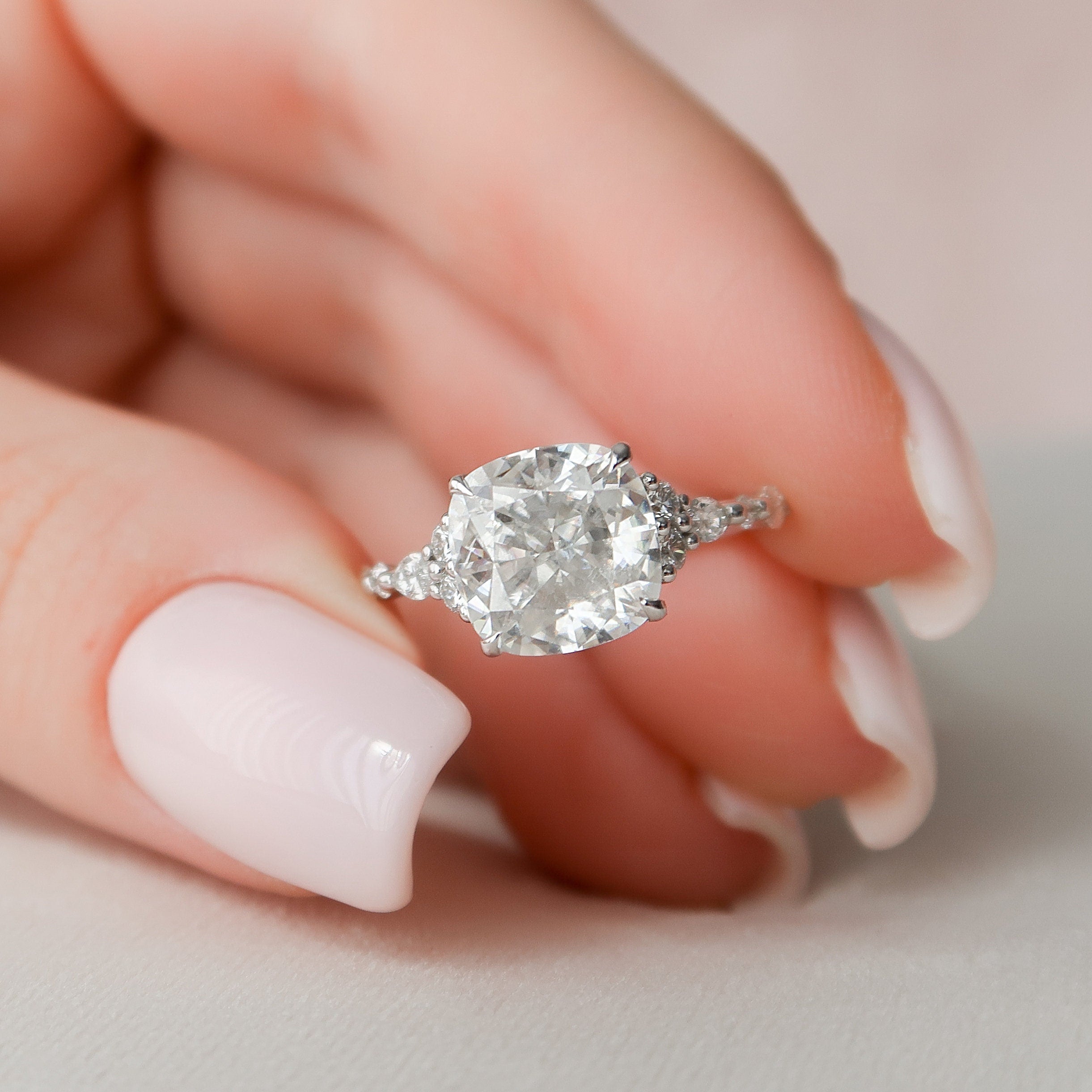 3.50 CT Cushion Cut Moissanite Cluster Engagement Ring