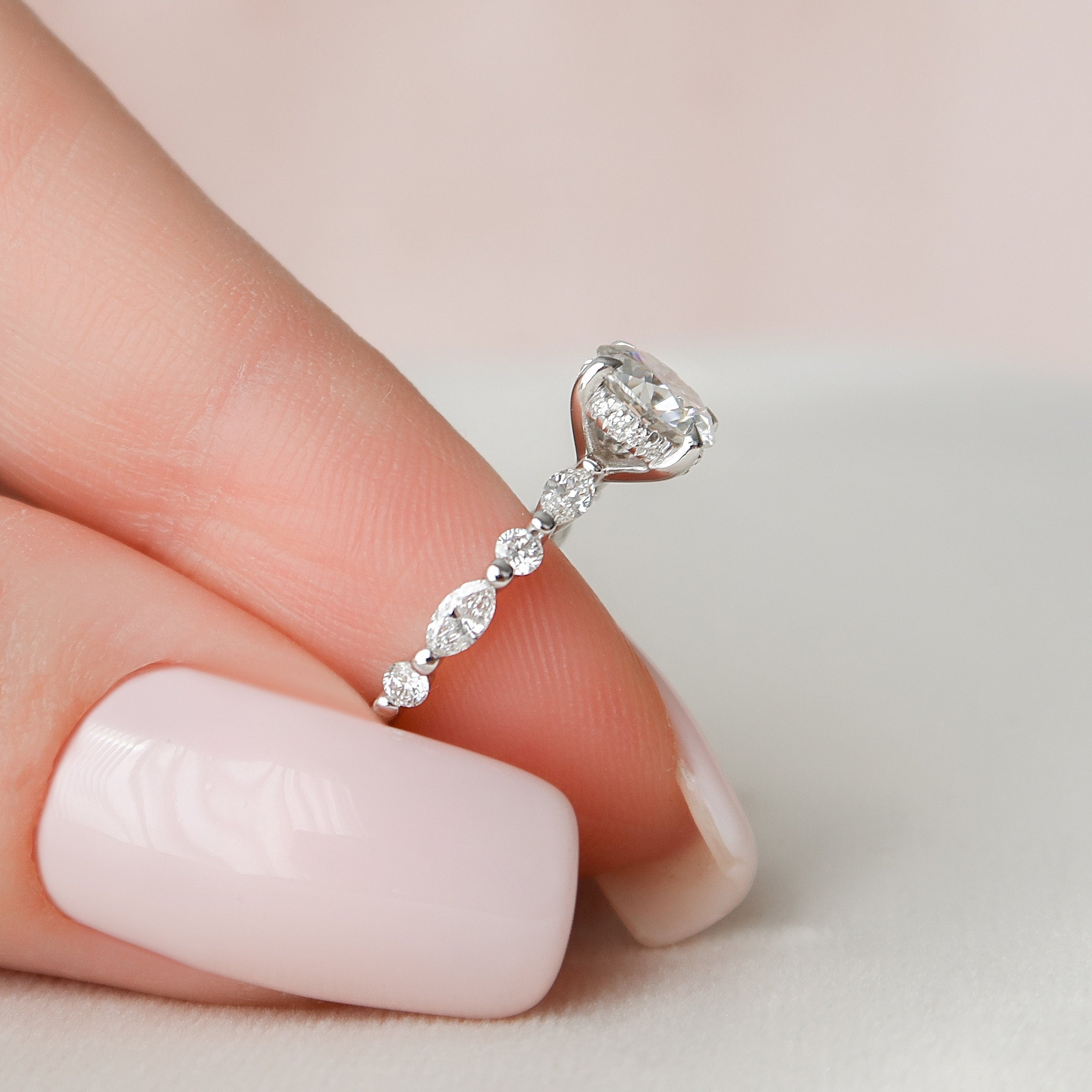1.0 CT Round Brilliant Cut Moissanite Pave Style Engagement Ring