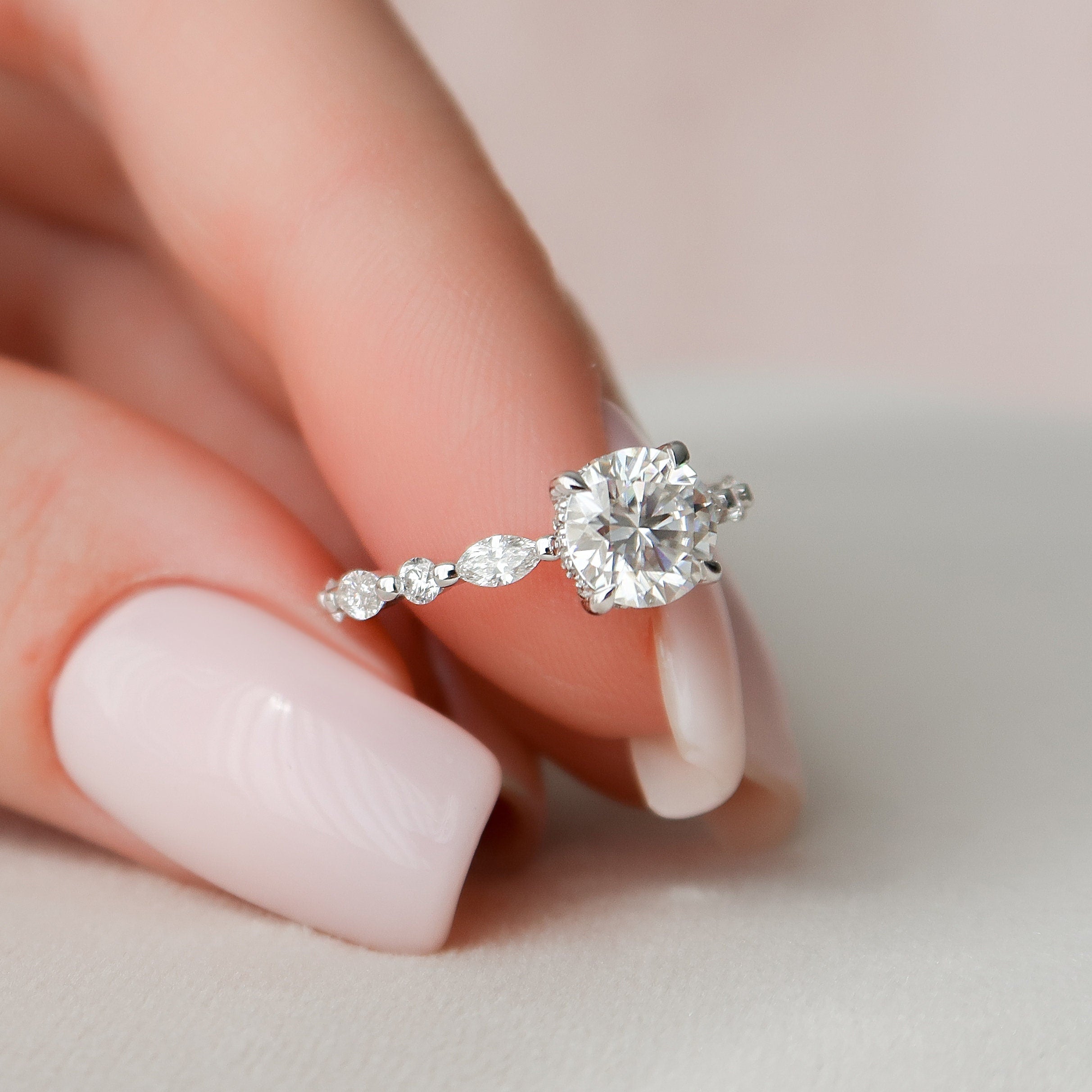 1.0 CT Round Brilliant Cut Moissanite Pave Style Engagement Ring