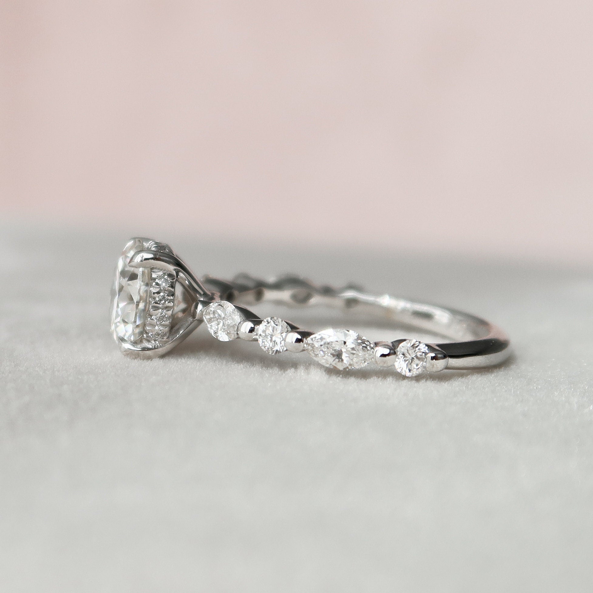 1.0 CT Round Brilliant Cut Moissanite Pave Style Engagement Ring