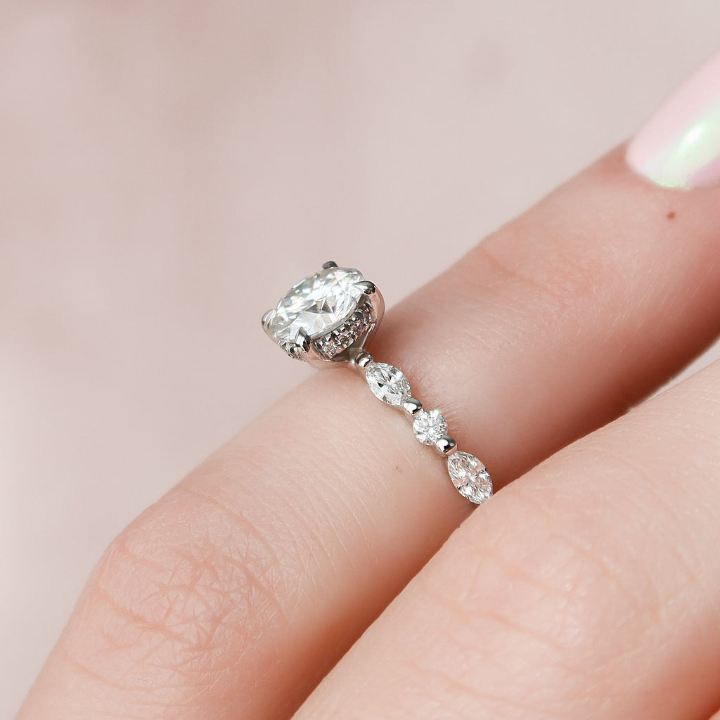 1.0 CT Round Brilliant Cut Moissanite Pave Style Engagement Ring