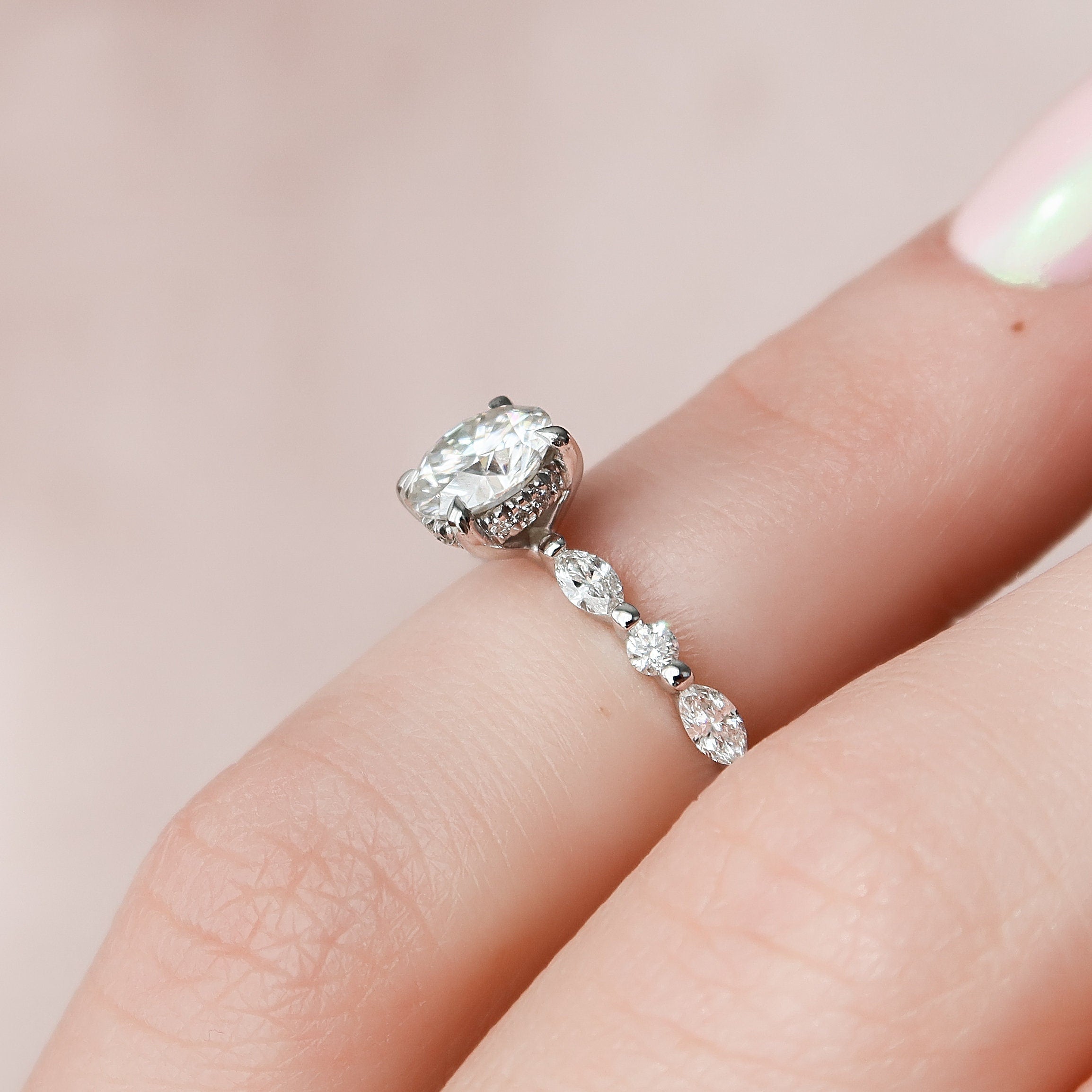 1.0 CT Round Brilliant Cut Moissanite Pave Style Engagement Ring