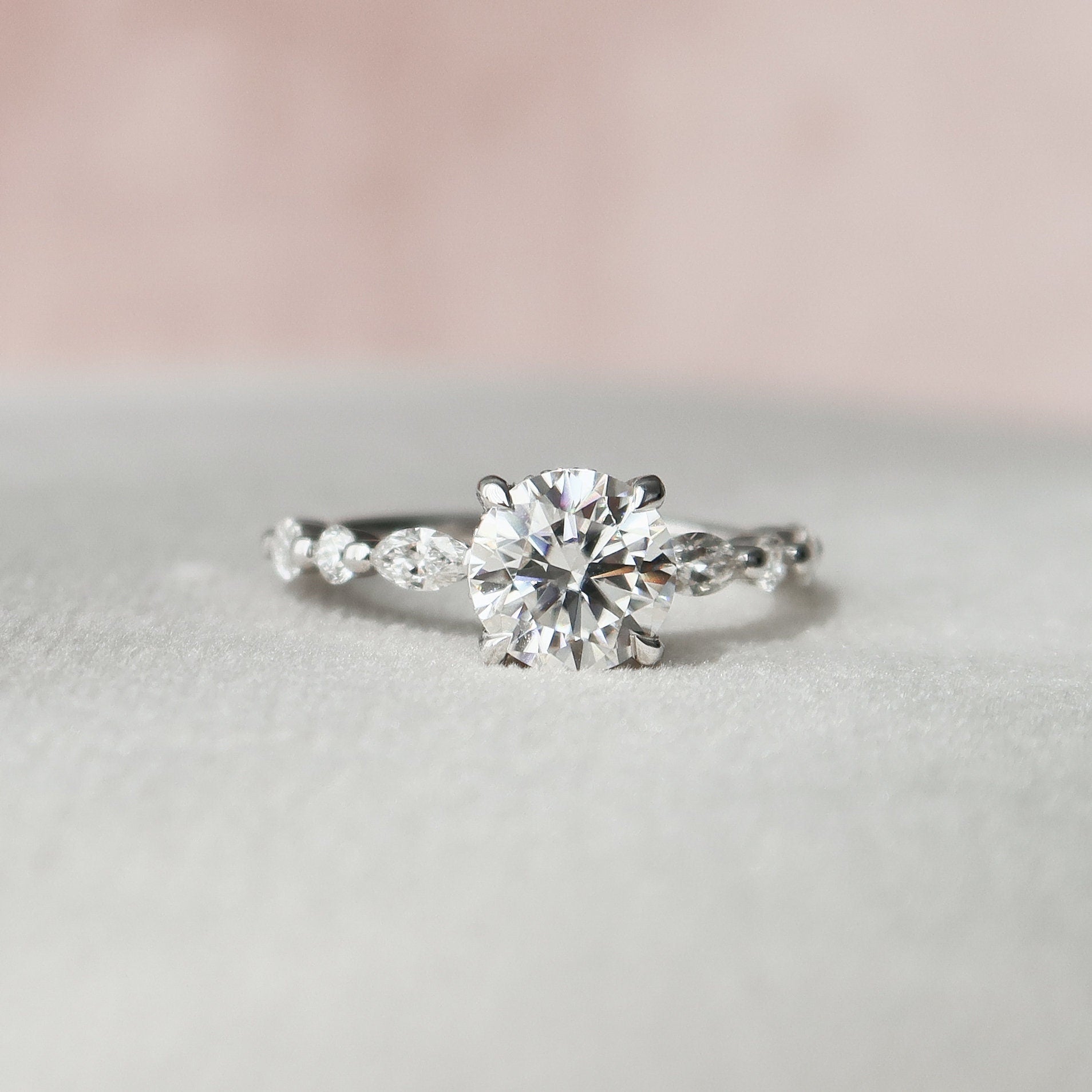 1.0 CT Round Brilliant Cut Moissanite Pave Style Engagement Ring