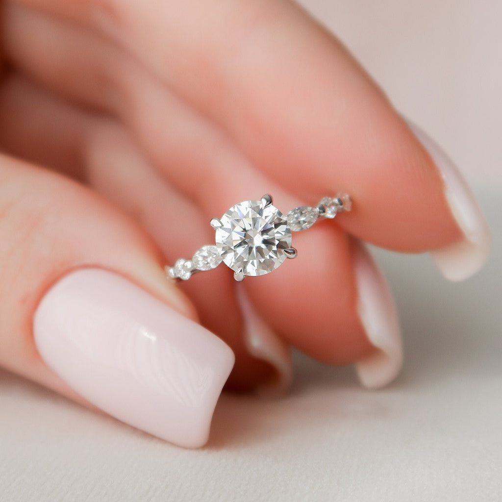 1.0 CT Round Brilliant Cut Moissanite Pave Style Engagement Ring