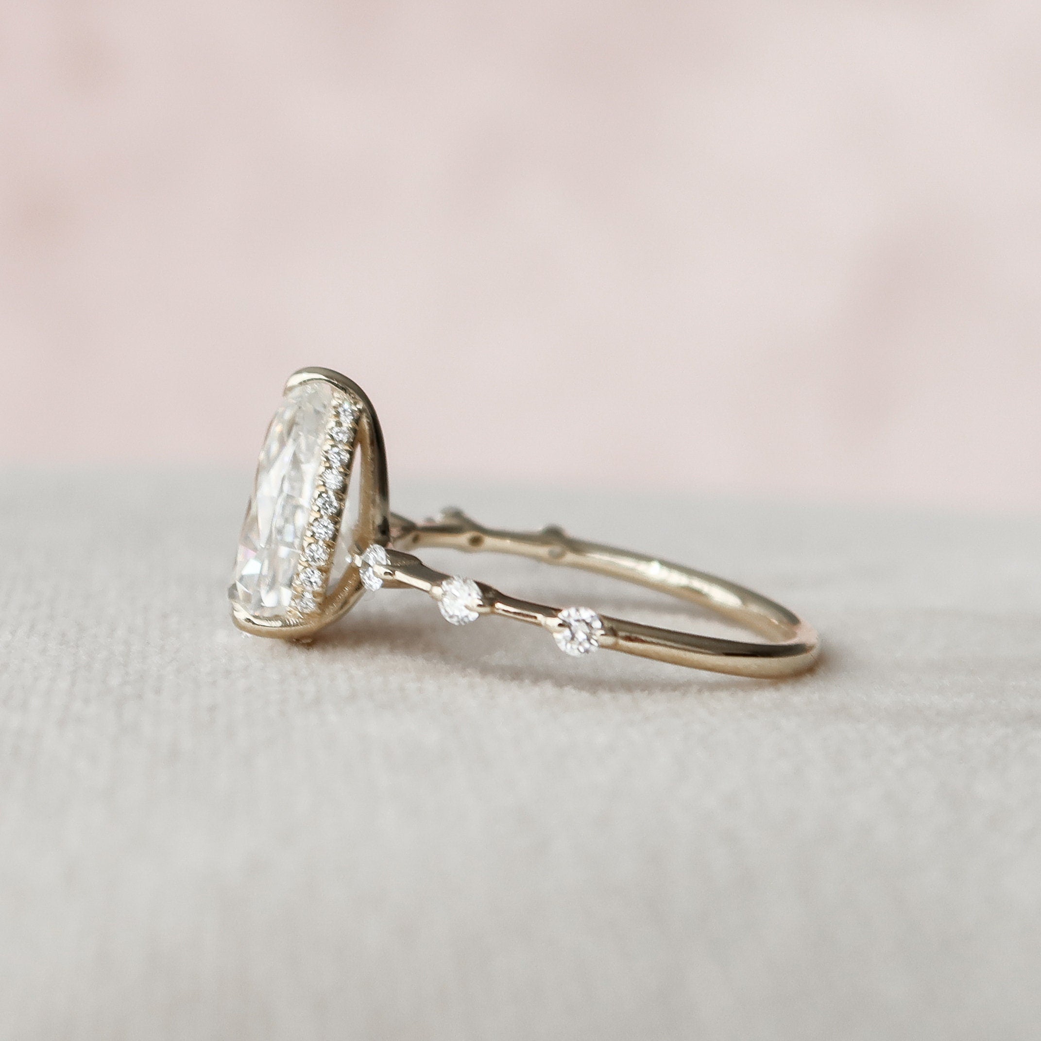 2.0 CT Pear Moissanite Hidden Halo Engagement Ring