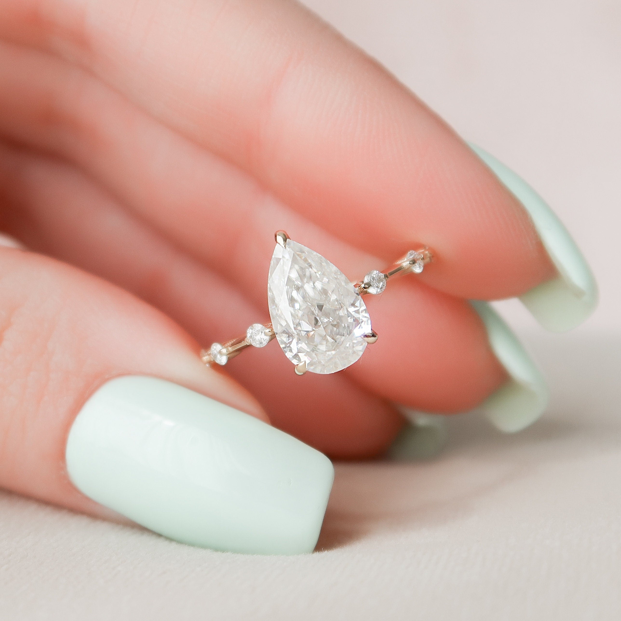 2.0 CT Pear Moissanite Hidden Halo Engagement Ring