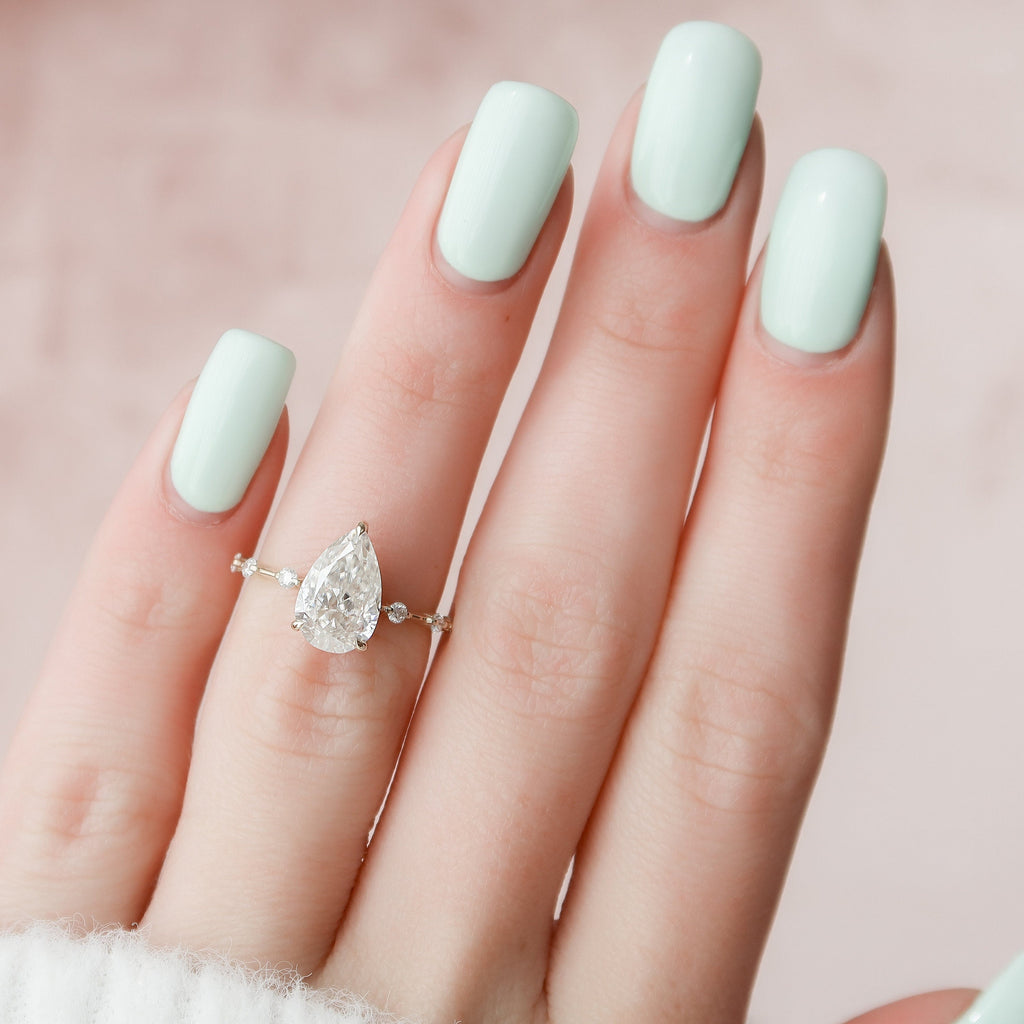 2.0 CT Pear Moissanite Hidden Halo Engagement Ring