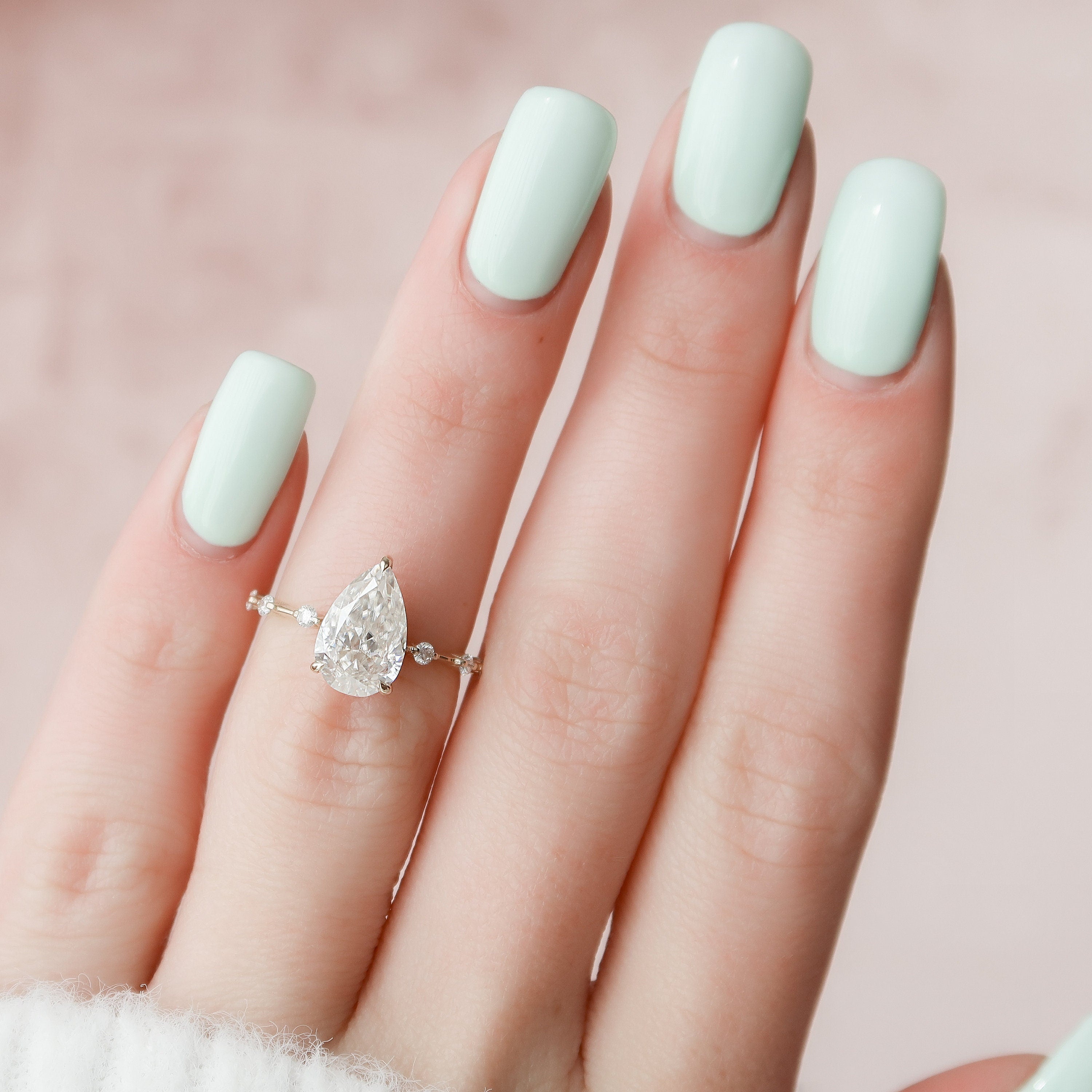 2.0 CT Pear Moissanite Hidden Halo Engagement Ring