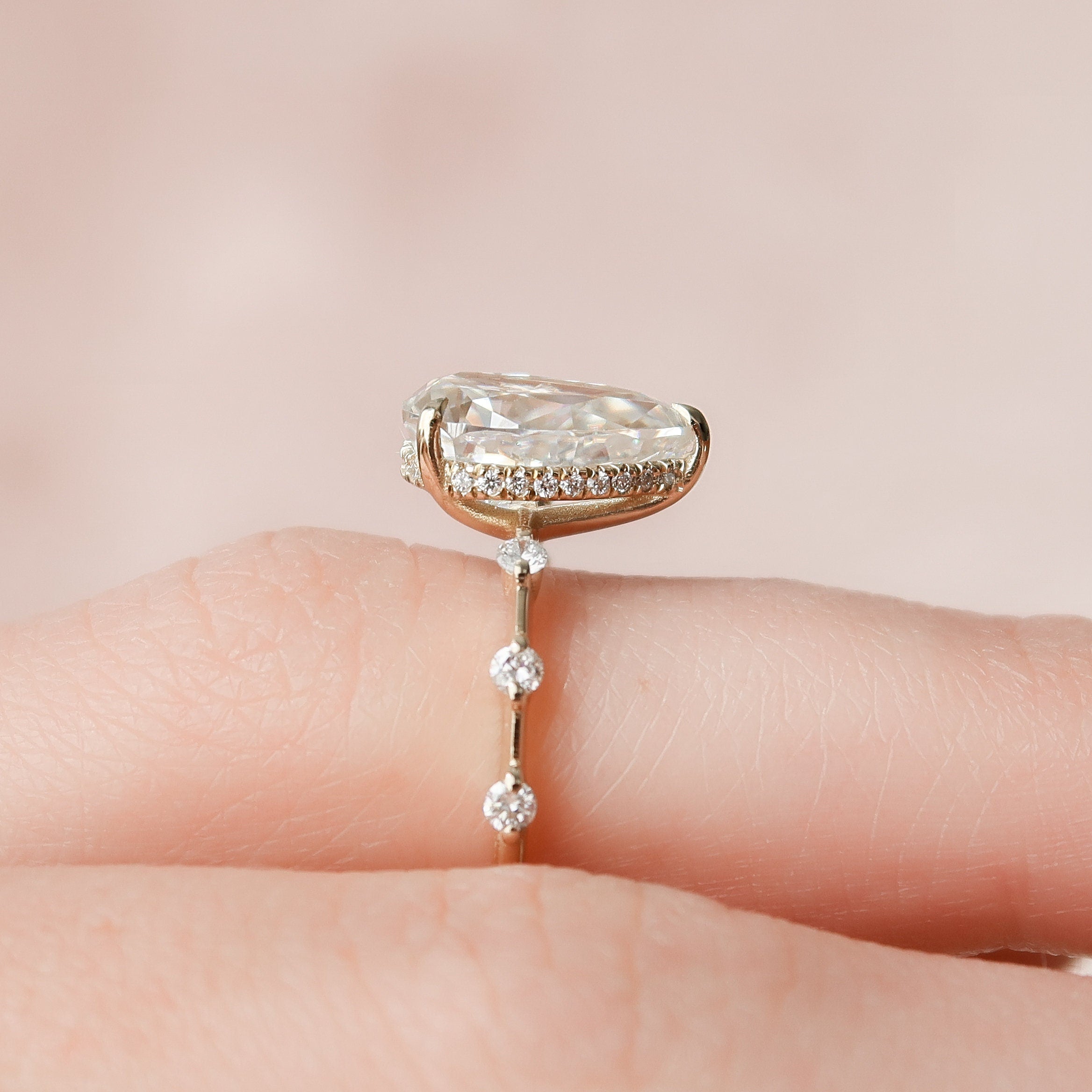 2.0 CT Pear Moissanite Hidden Halo Engagement Ring